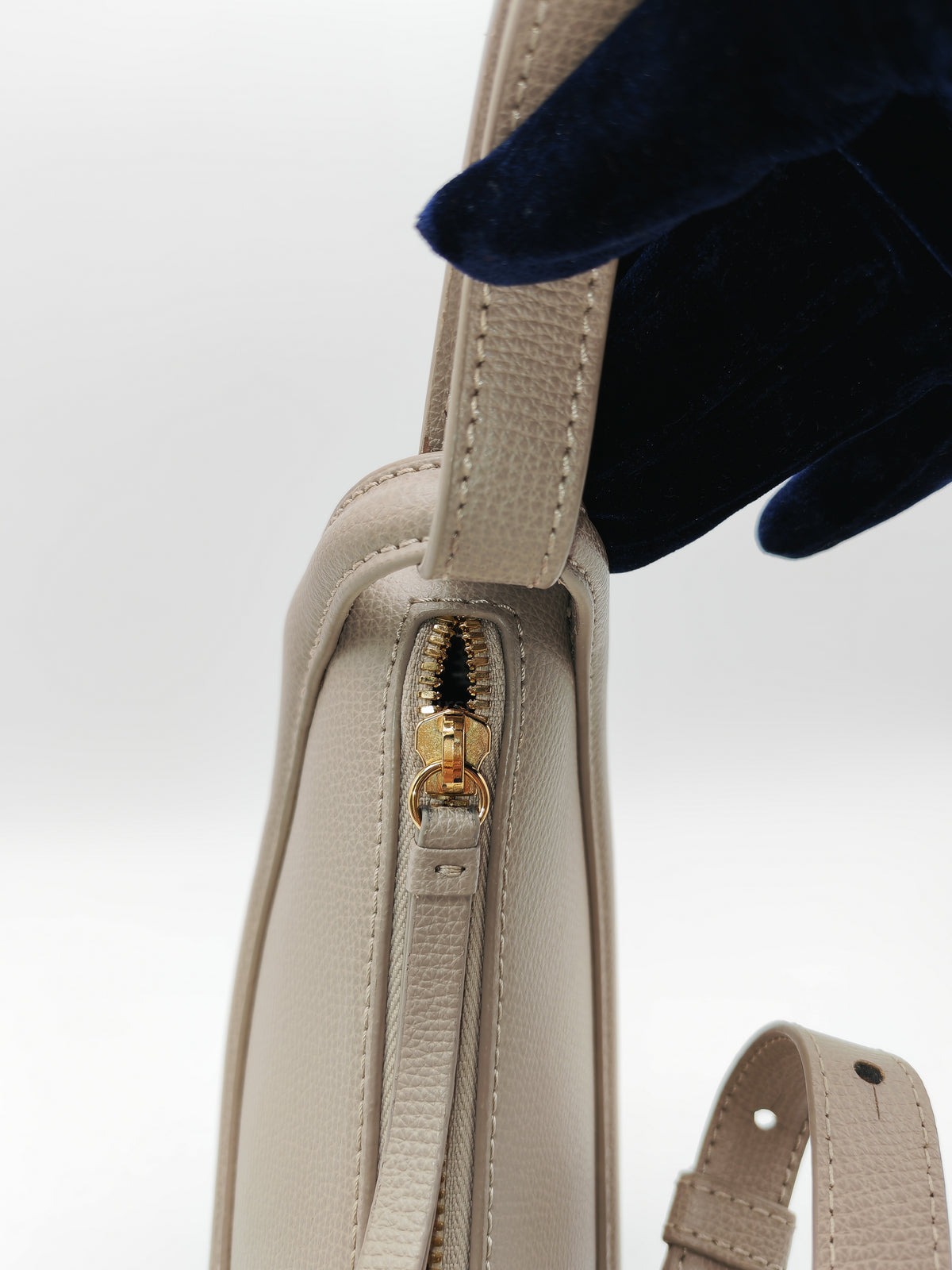 Polene Numero Dix Crossbody Bag in Textured Taupe Grained Calfskin Leather and Gold Hardware
