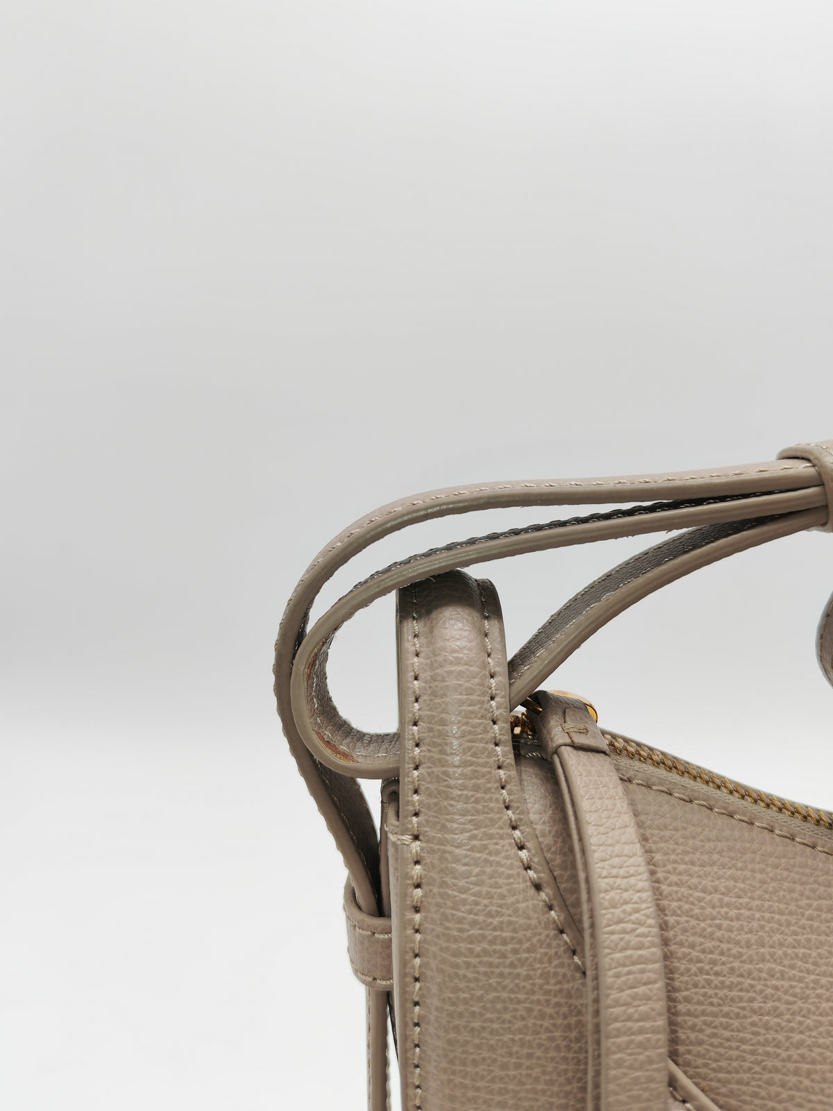 Polene Numero Dix Crossbody Bag in Textured Taupe Grained Calfskin Leather and Gold Hardware
