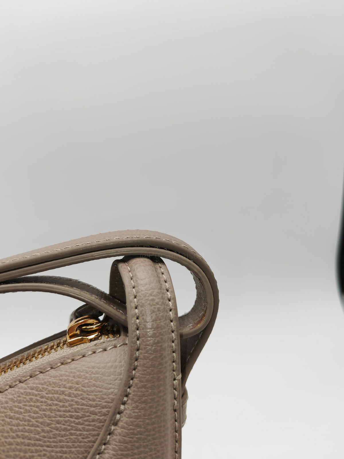 Polene Numero Dix Crossbody Bag in Textured Taupe Grained Calfskin Leather and Gold Hardware