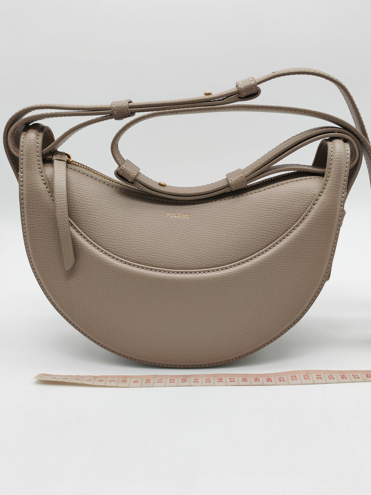 Polene Numero Dix Crossbody Bag in Textured Taupe Grained Calfskin Leather and Gold Hardware