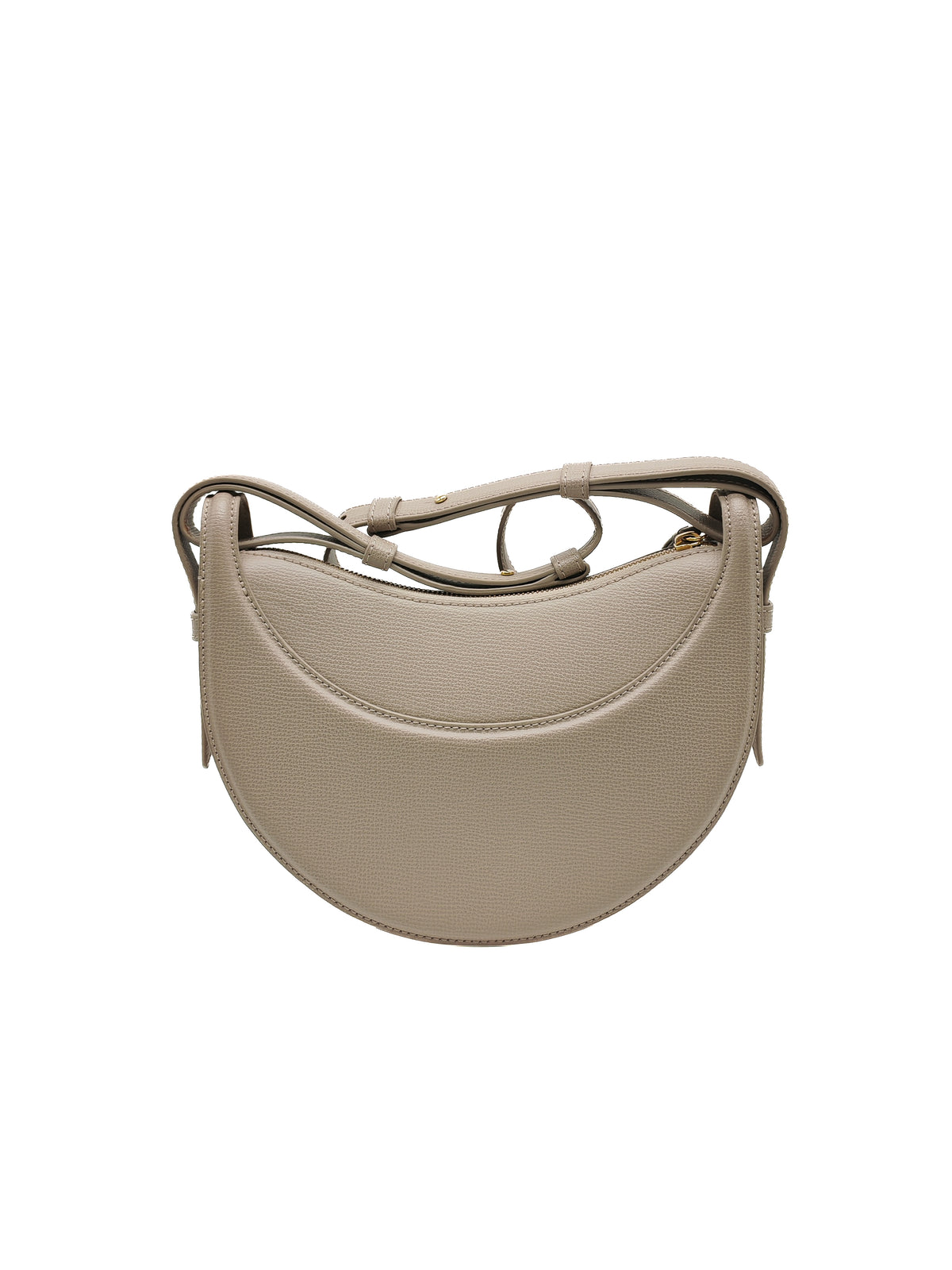 Polene Numero Dix Crossbody Bag in Textured Taupe Grained Calfskin Leather and Gold Hardware