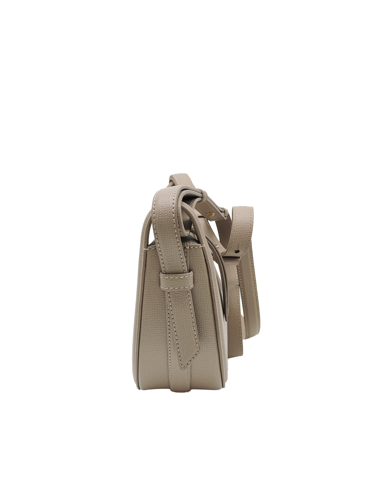 Polene Numero Dix Crossbody Bag in Textured Taupe Grained Calfskin Leather and Gold Hardware