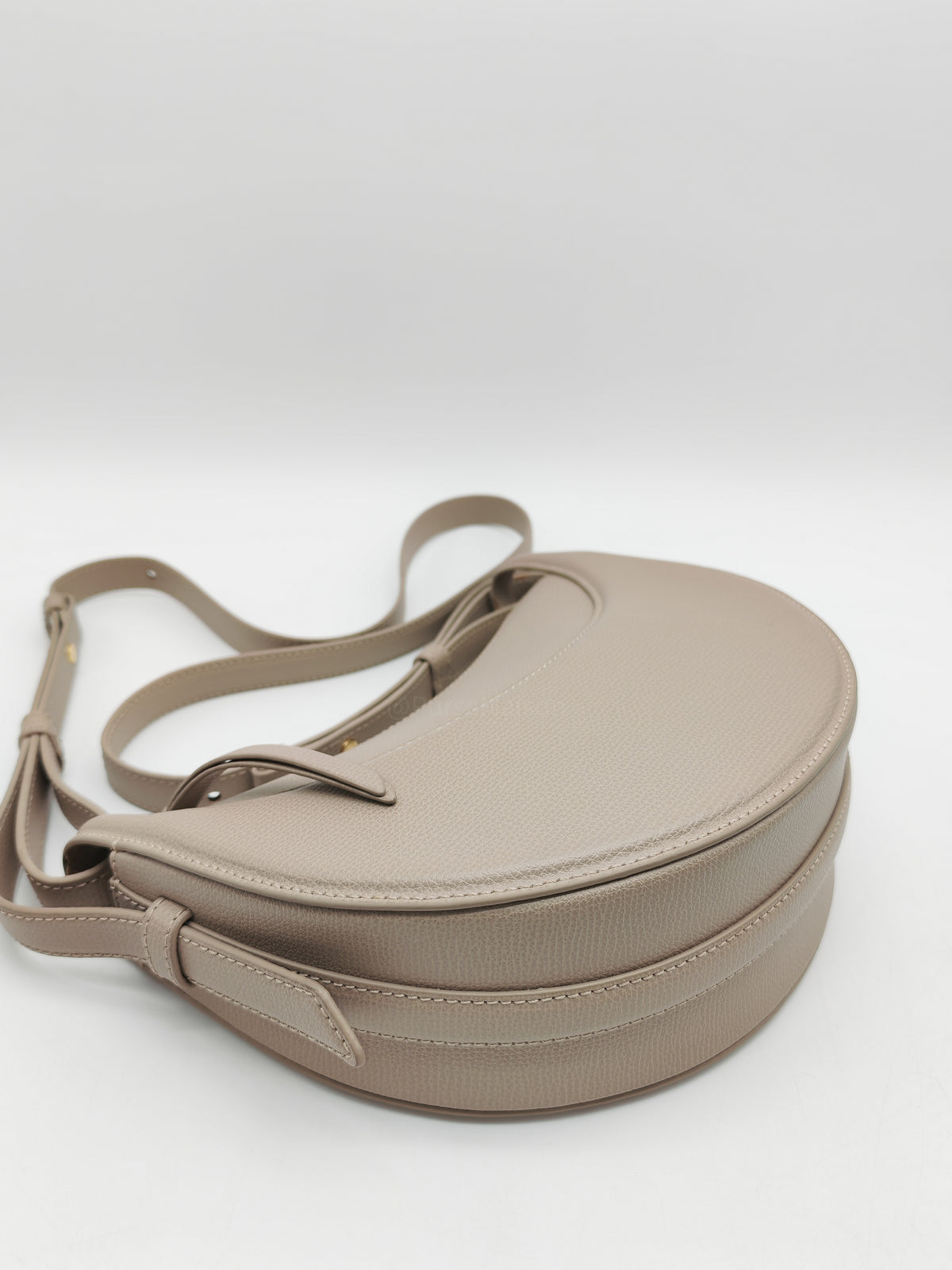 Polene Numero Dix Crossbody Bag in Textured Taupe Grained Calfskin Leather and Gold Hardware