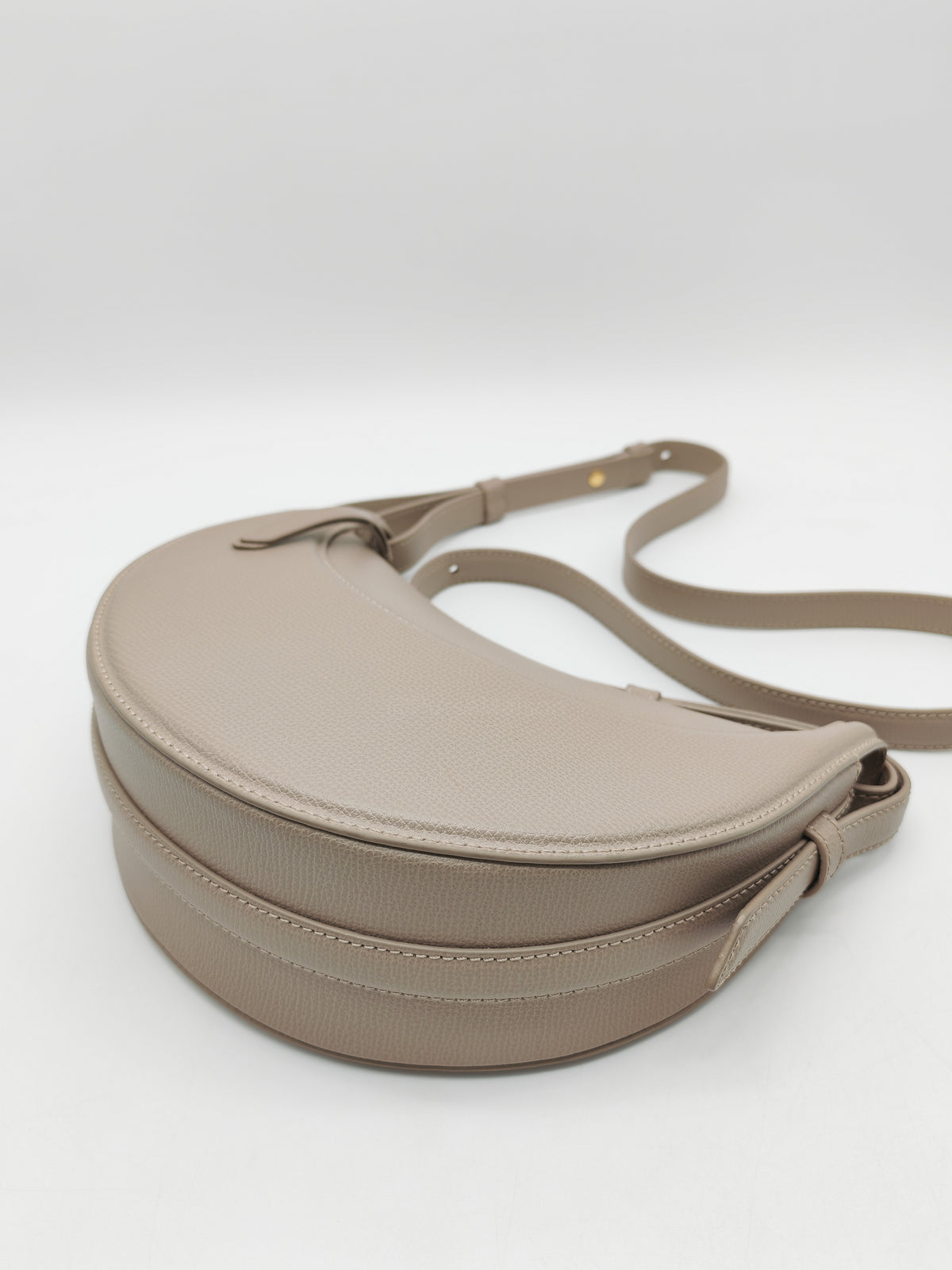 Polene Numero Dix Crossbody Bag in Textured Taupe Grained Calfskin Leather and Gold Hardware