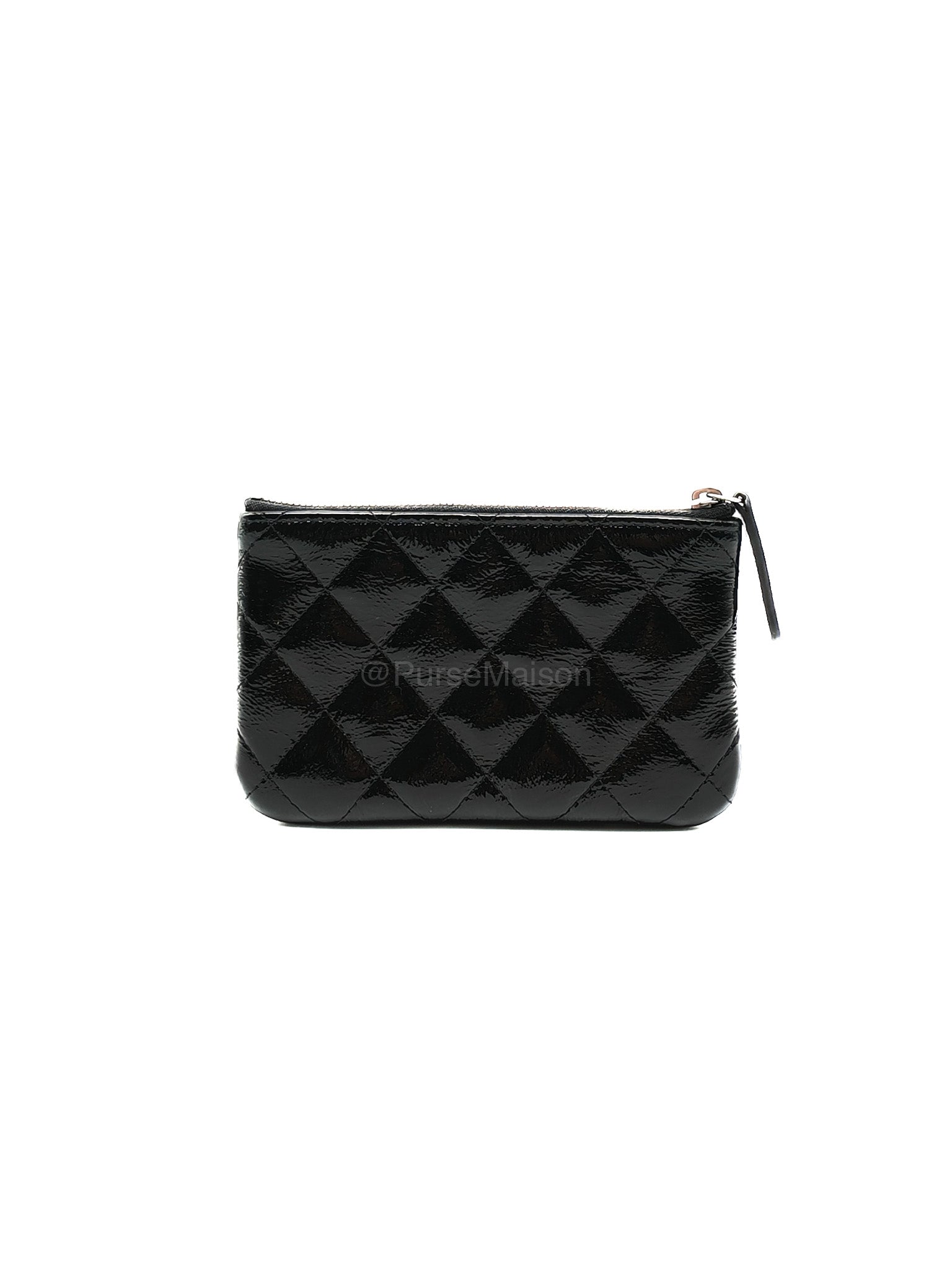 Chanel Mini O-case Coin Purse in Black Quilted Patent Leather Ruthenium Hardware Series 19