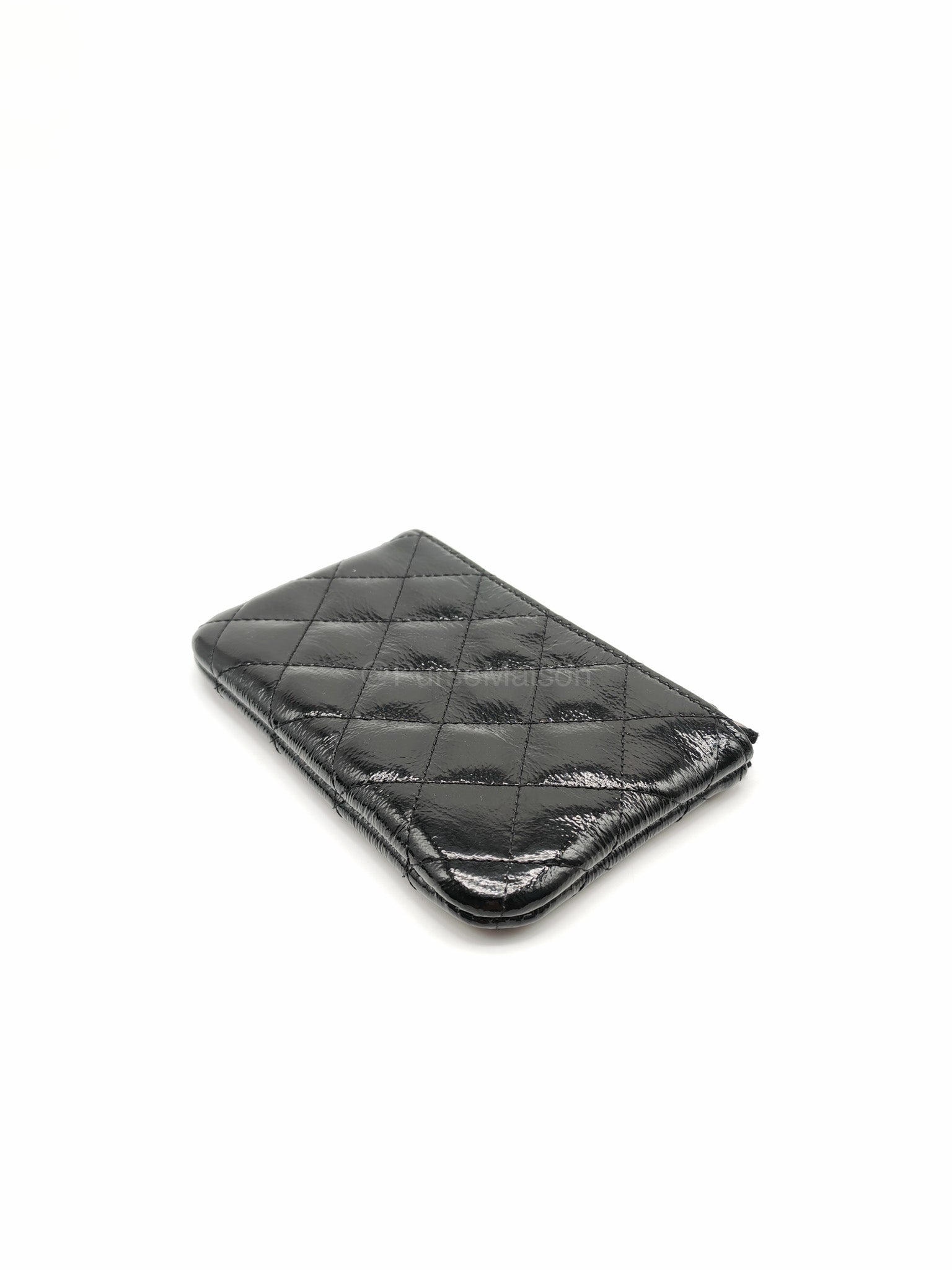 Chanel Mini O-case Coin Purse in Black Quilted Patent Leather Ruthenium Hardware Series 19