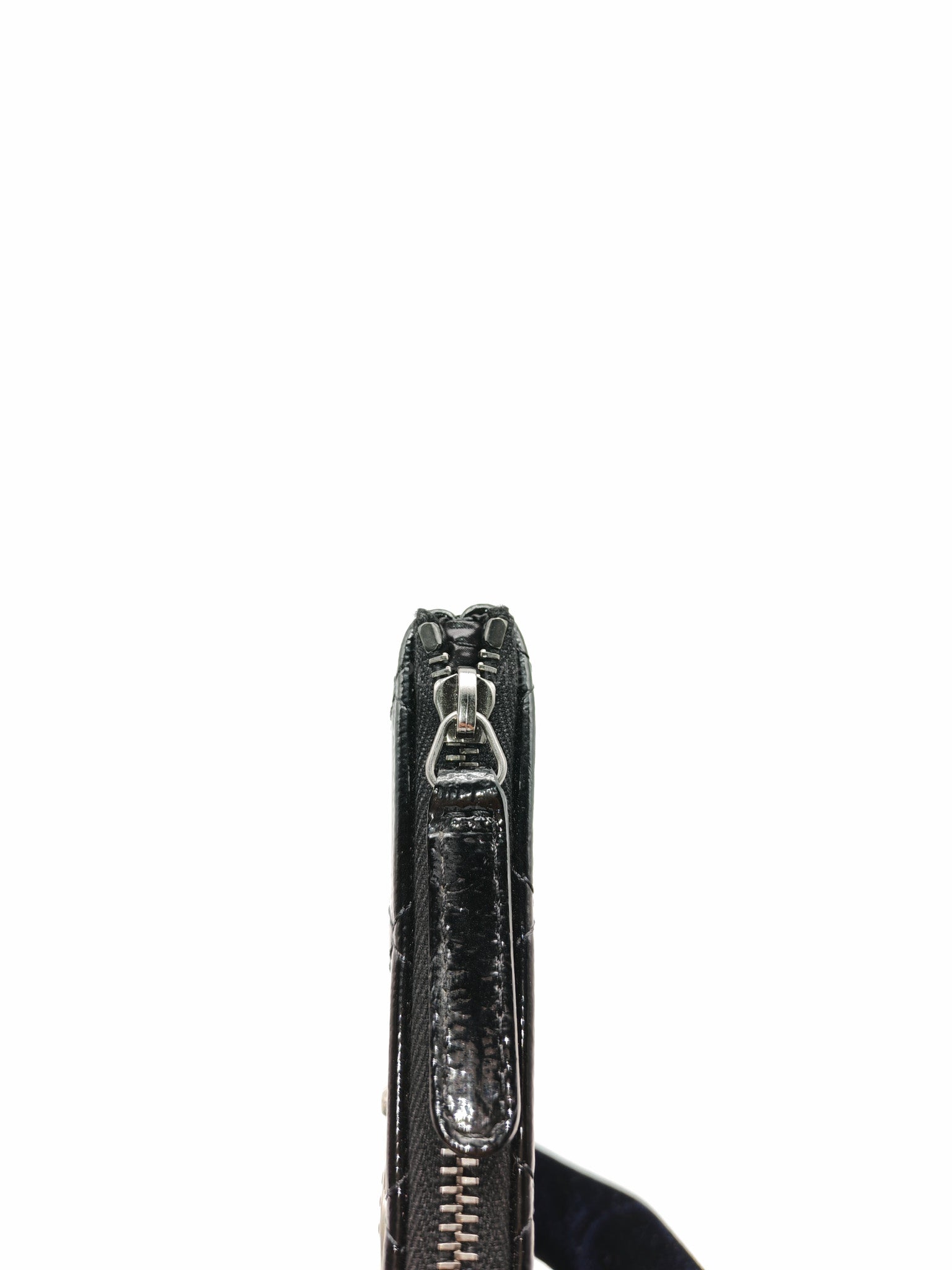Chanel Mini O-case Coin Purse in Black Quilted Patent Leather Ruthenium Hardware Series 19