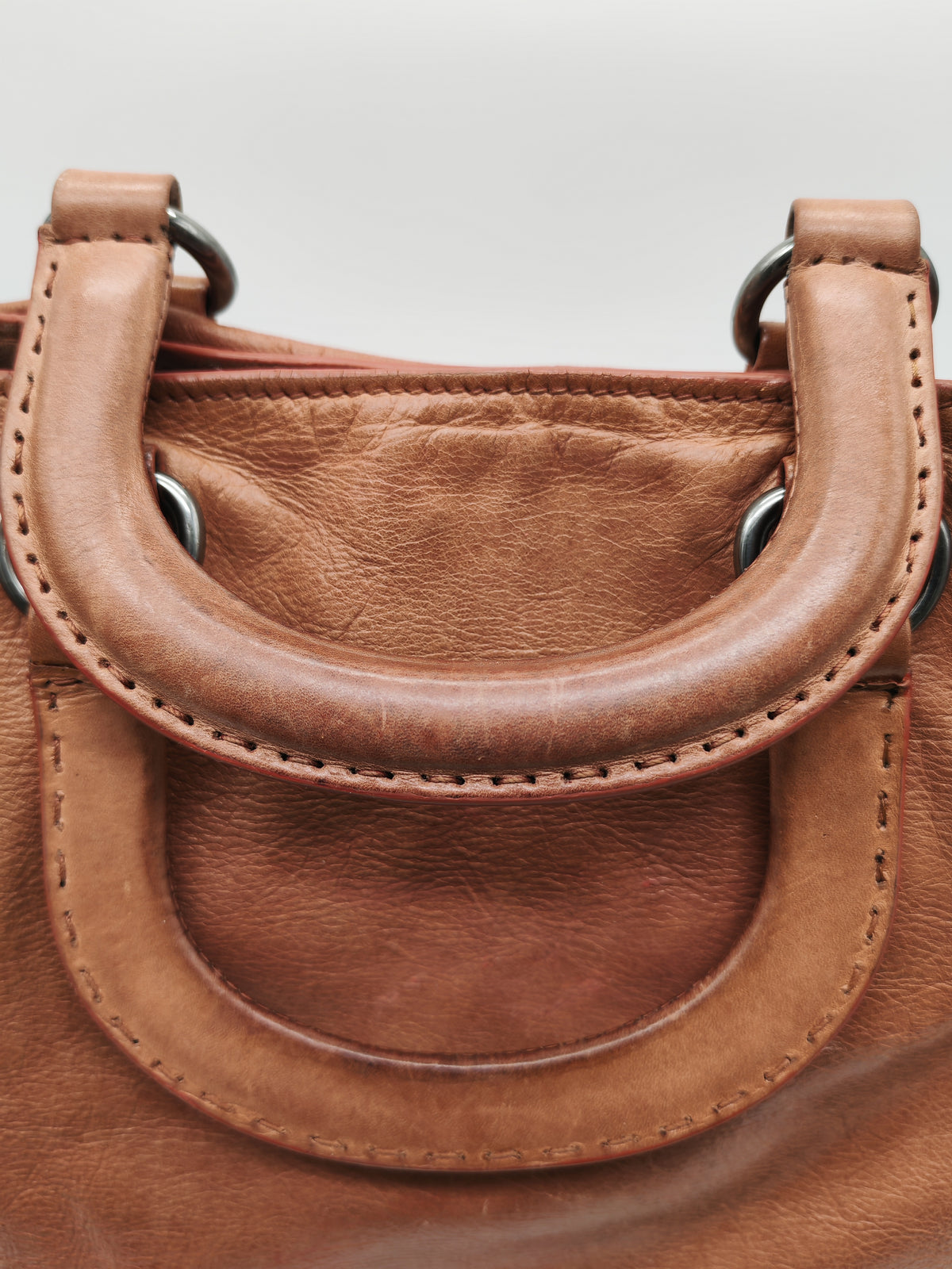 Prada Vitello Shine 2-way Tote Bag in Tan Vitello Daino Leather and Silver Hardware