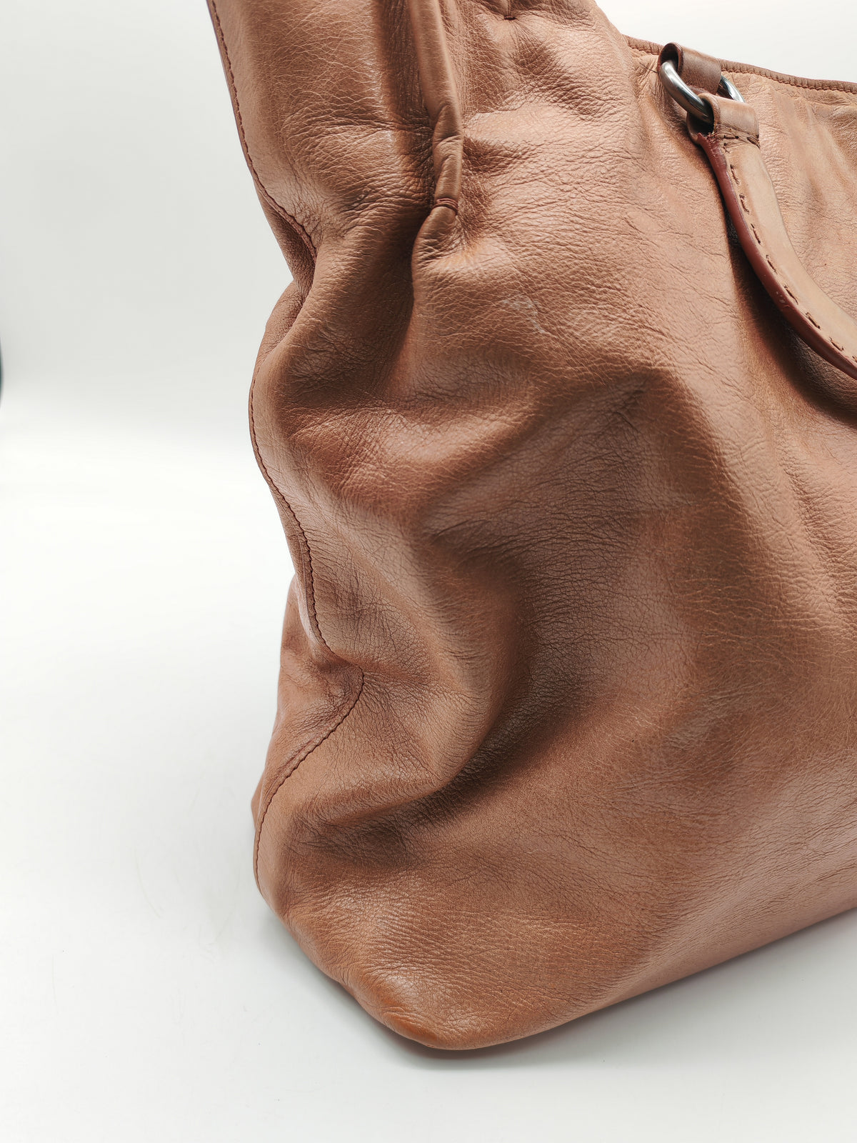 Prada Vitello Shine 2-way Tote Bag in Tan Vitello Daino Leather and Silver Hardware