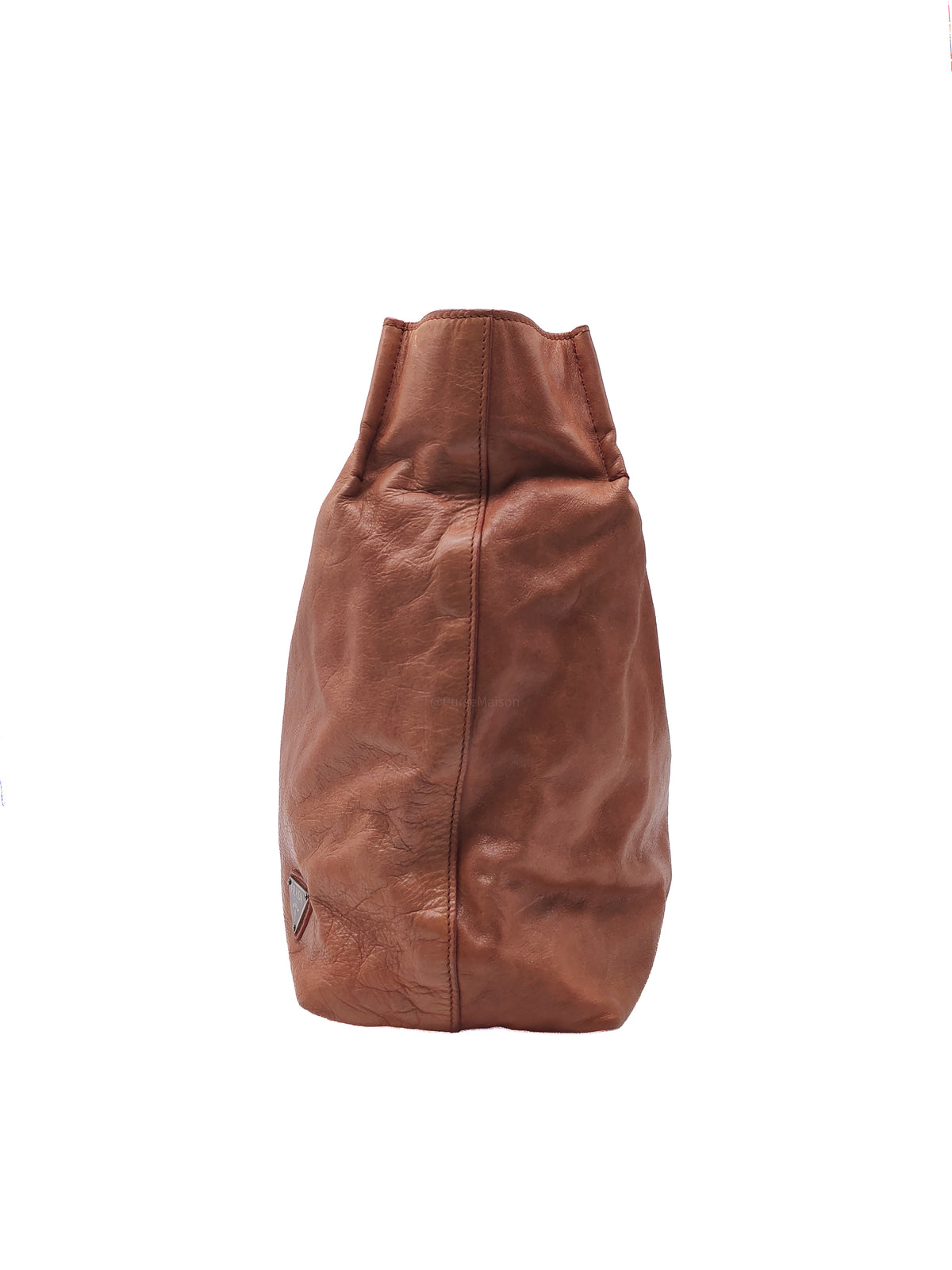 Prada Vitello Shine 2-way Tote Bag in Tan Vitello Daino Leather and Silver Hardware