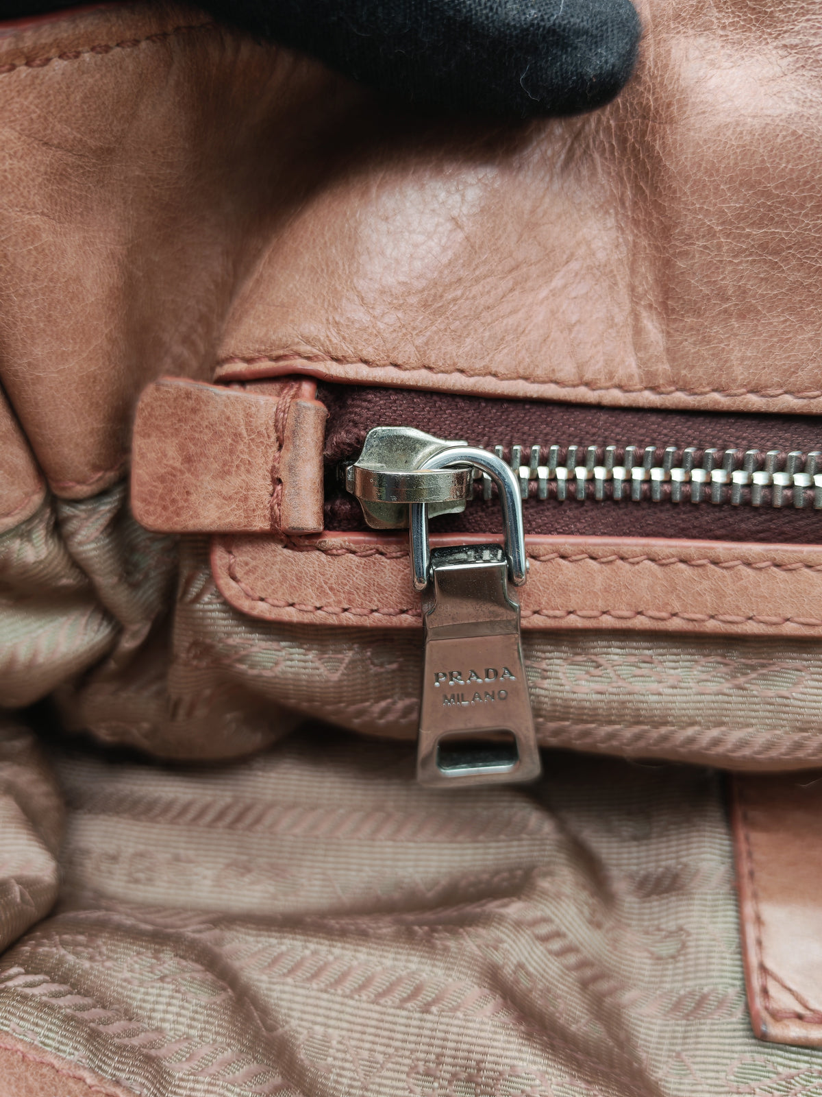 Prada Vitello Shine 2-way Tote Bag in Tan Vitello Daino Leather and Silver Hardware