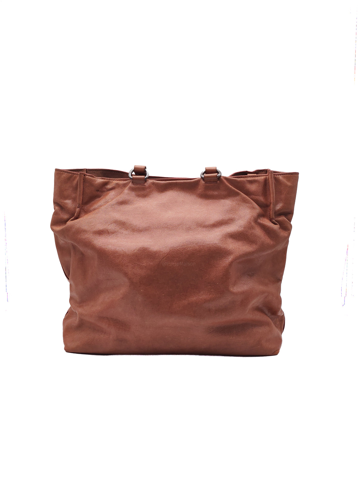 Prada Vitello Shine 2-way Tote Bag in Tan Vitello Daino Leather and Silver Hardware