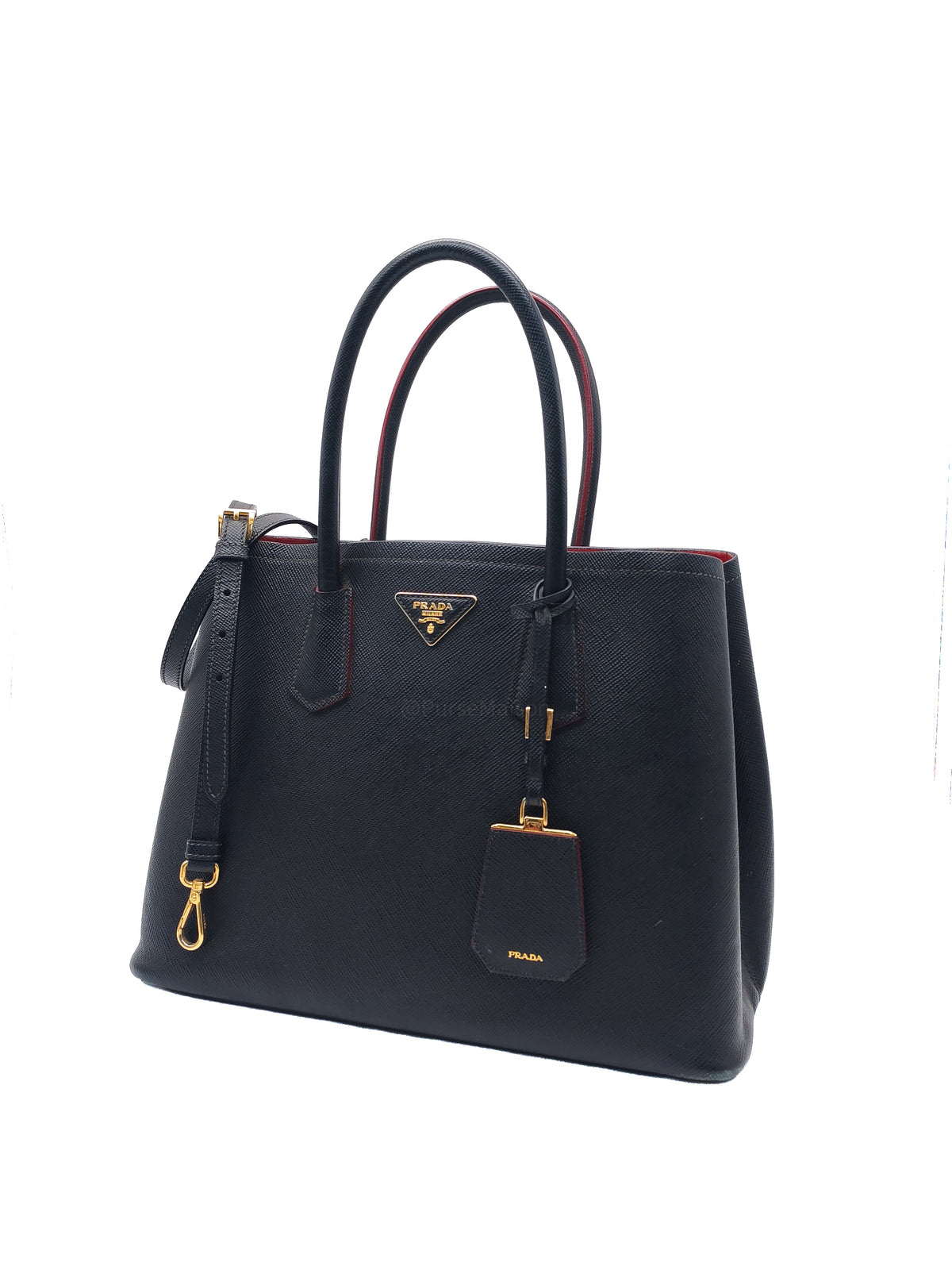 Prada Saffiano Cuir Black Double Bag Medium