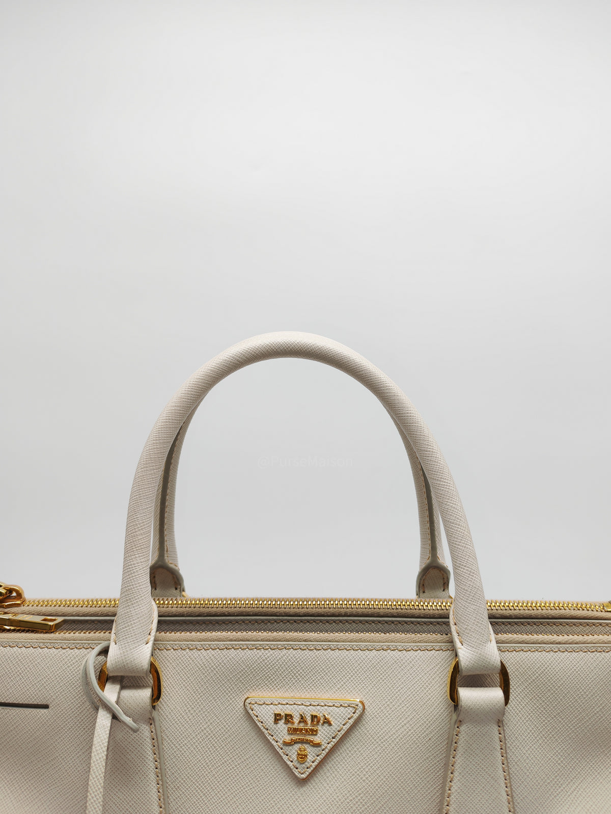 Prada Double Zip Tote Bag in White Galleria Saffiano Leather and Gold Hardware