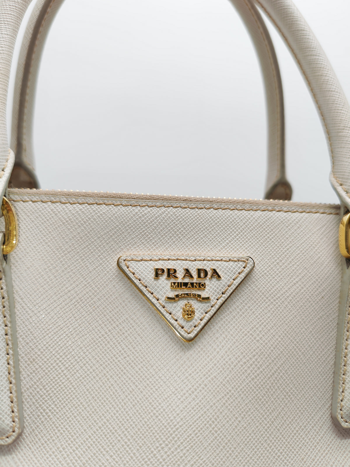 Prada Double Zip Tote Bag in White Galleria Saffiano Leather and Gold Hardware