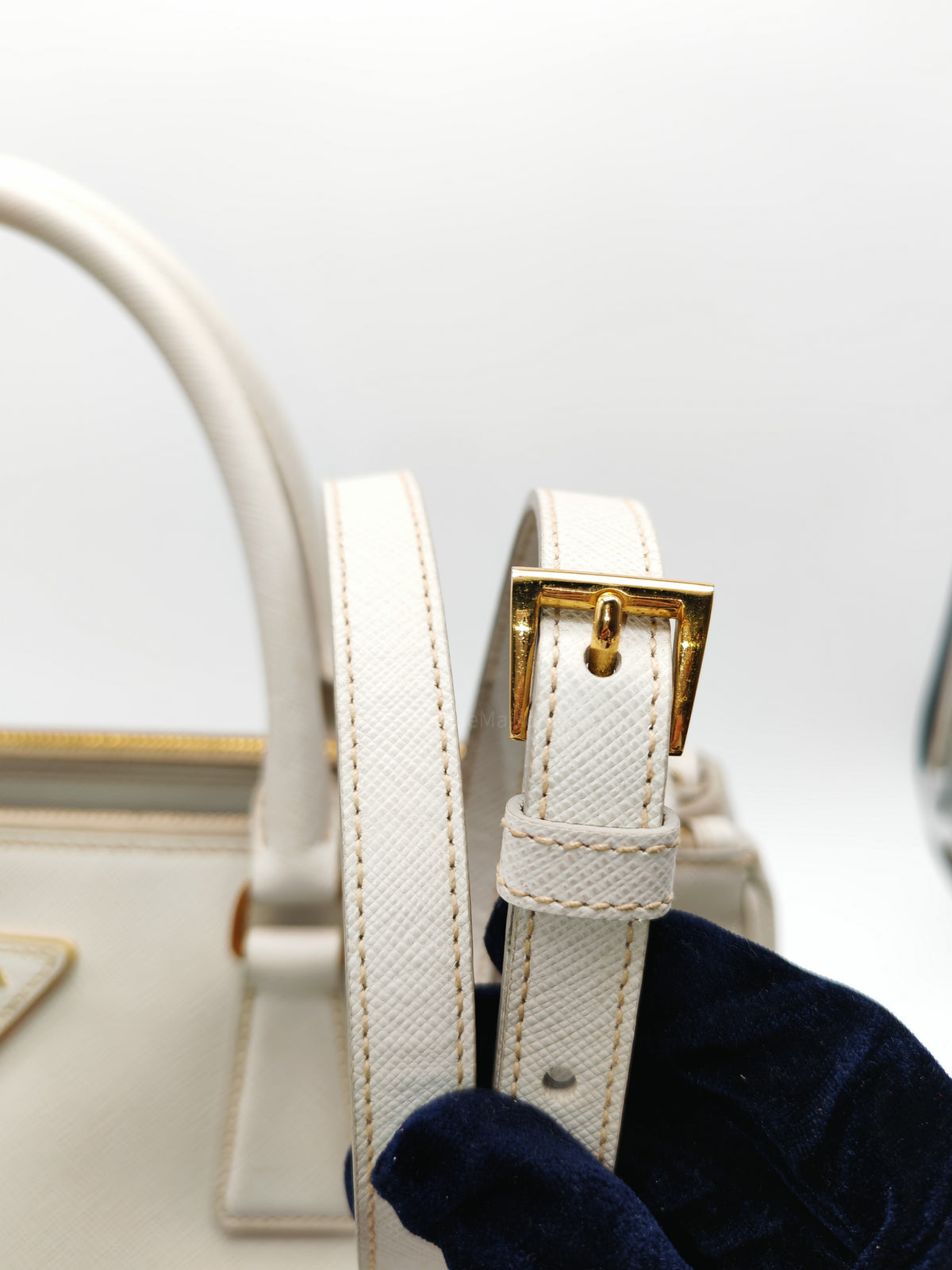 Prada Double Zip Tote Bag in White Galleria Saffiano Leather and Gold Hardware