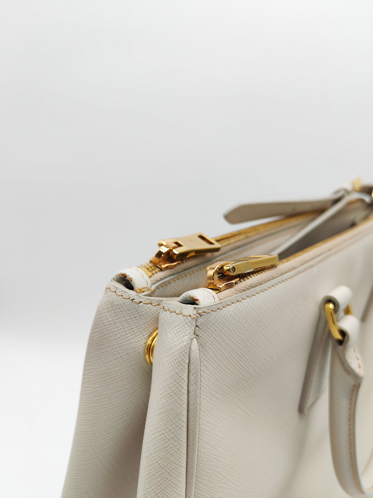 Prada Double Zip Tote Bag in White Galleria Saffiano Leather and Gold Hardware