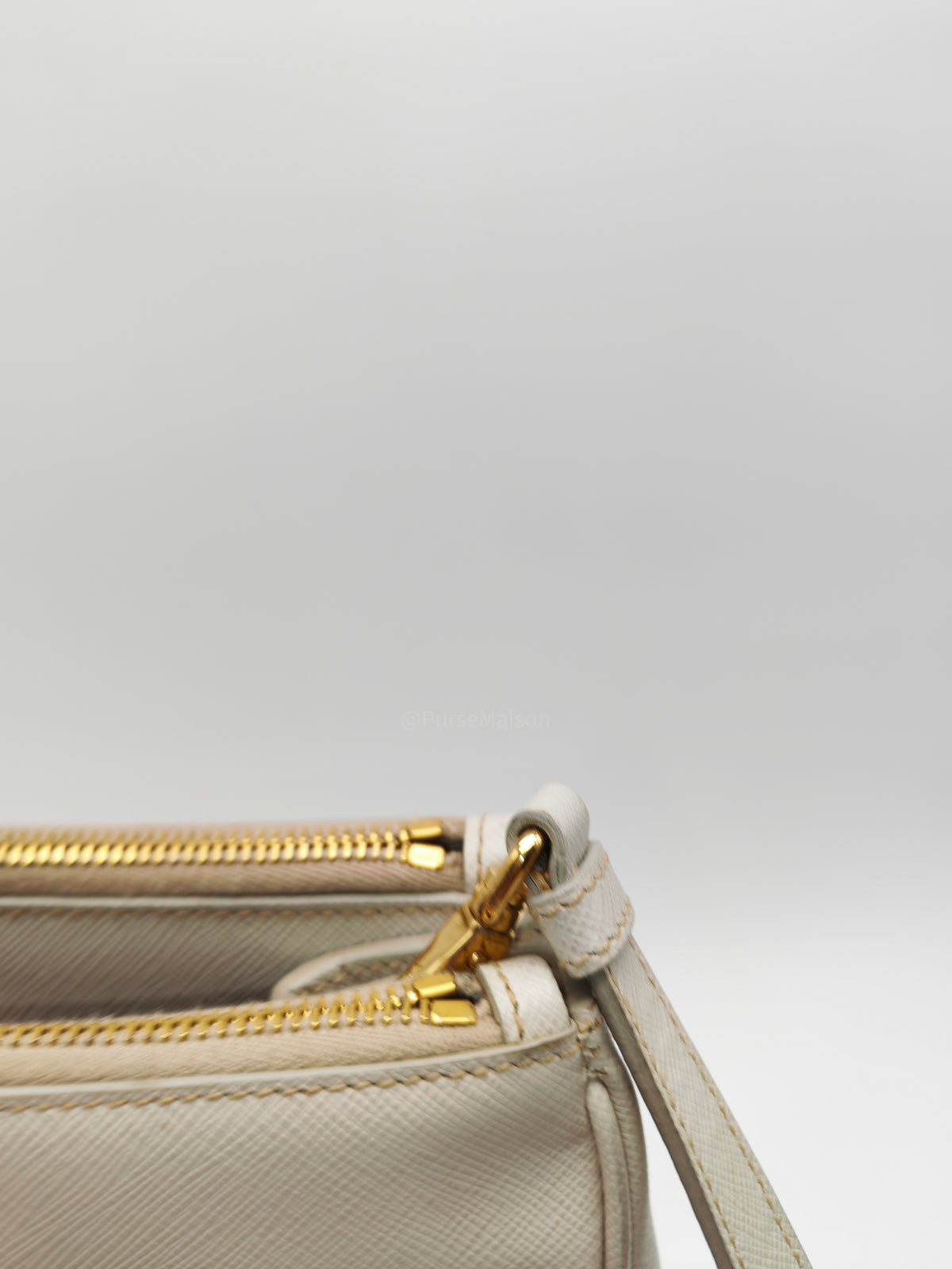 Prada Double Zip Tote Bag in White Galleria Saffiano Leather and Gold Hardware