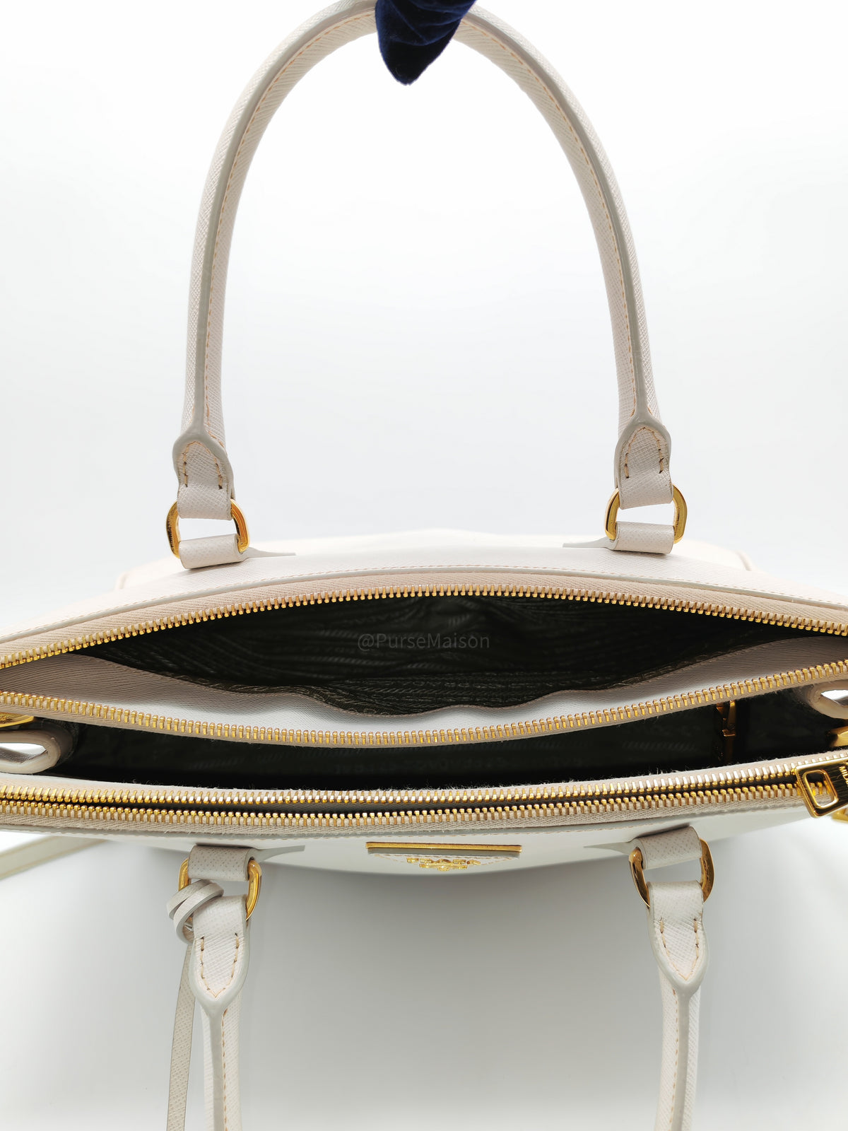 Prada Double Zip Tote Bag in White Galleria Saffiano Leather and Gold Hardware