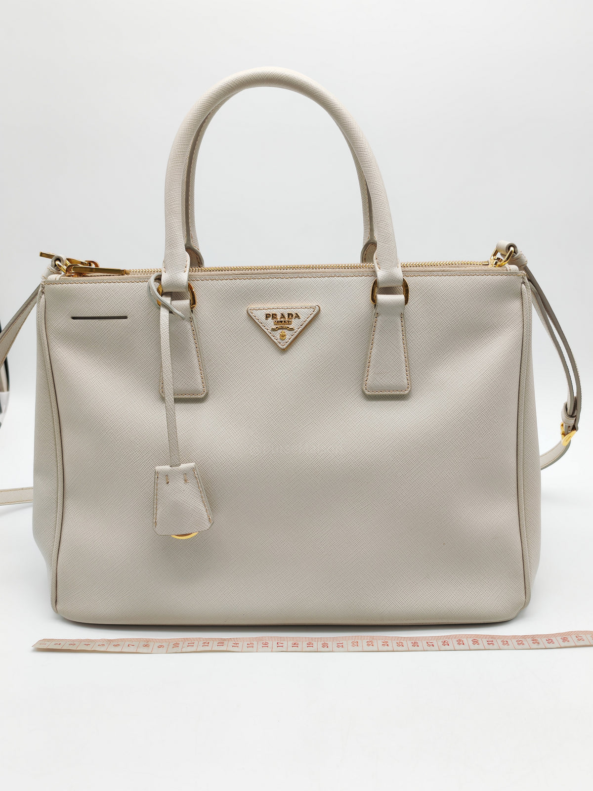 Prada Double Zip Tote Bag in White Galleria Saffiano Leather and Gold Hardware