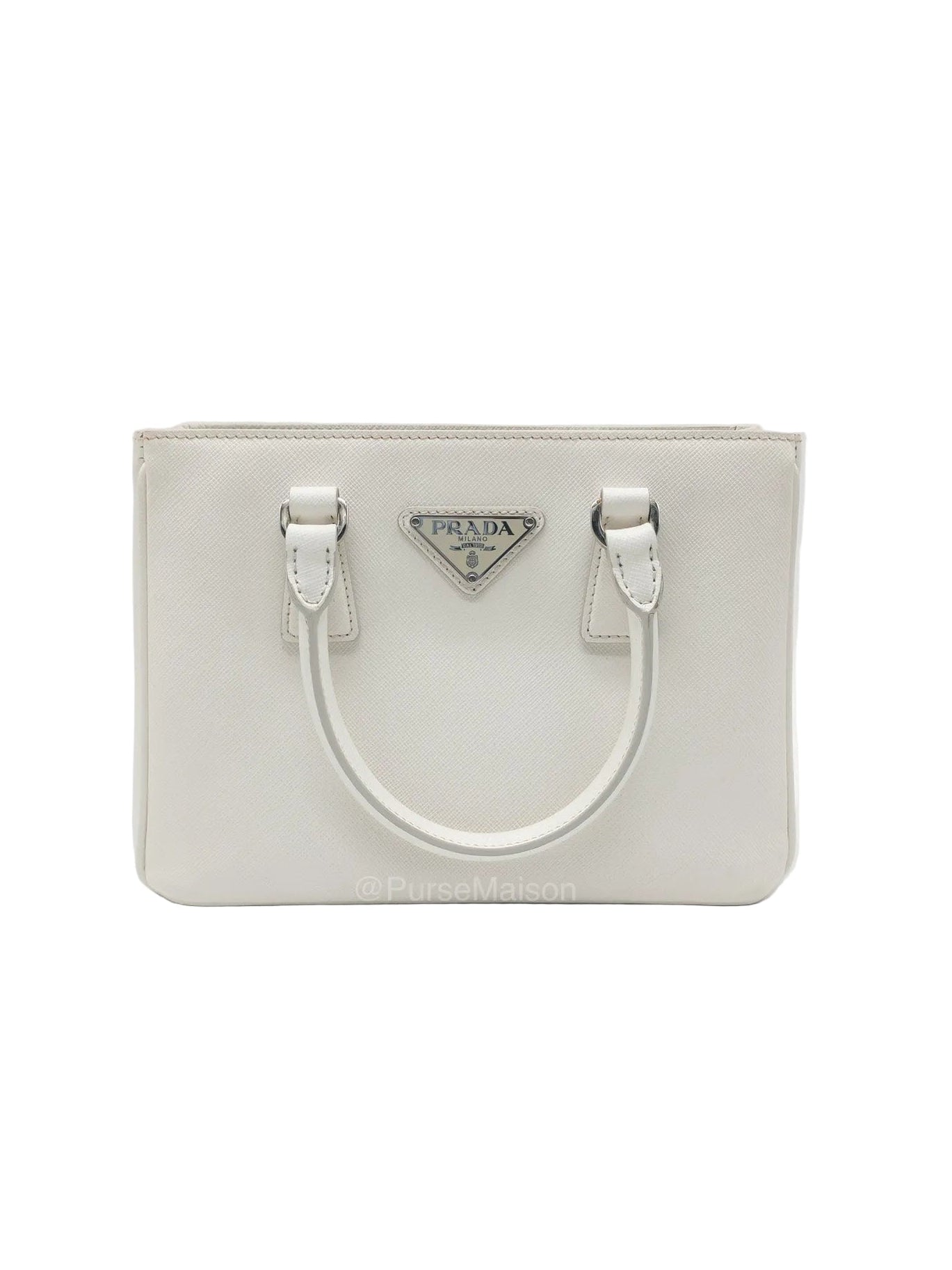 Prada Galleria Mini in White Saffiano Leather and Silver Hardware