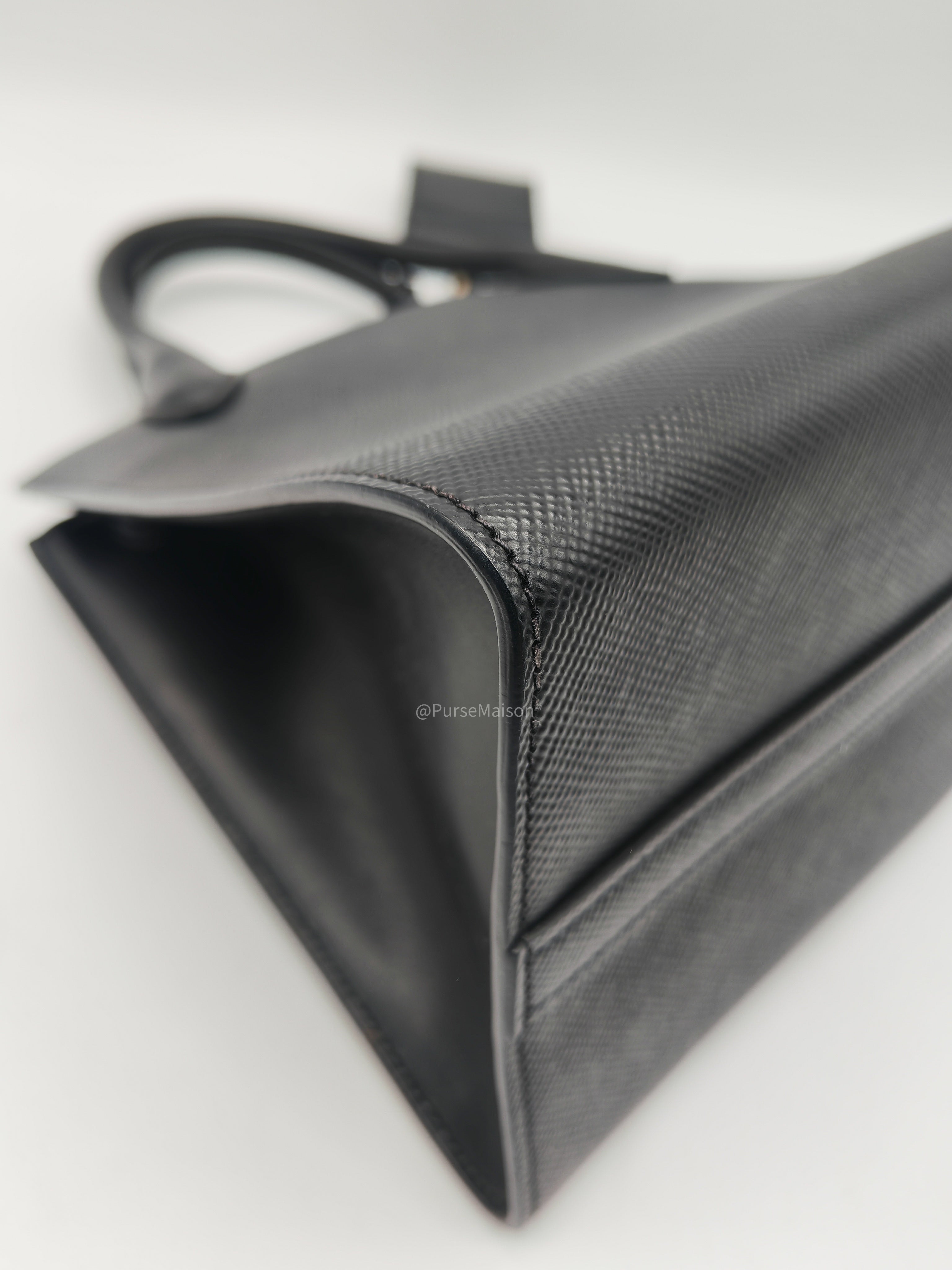 Prada Monochrome Tote Bag Small in Black Saffiano Cuir Calfskin Leather and Gold Hardware