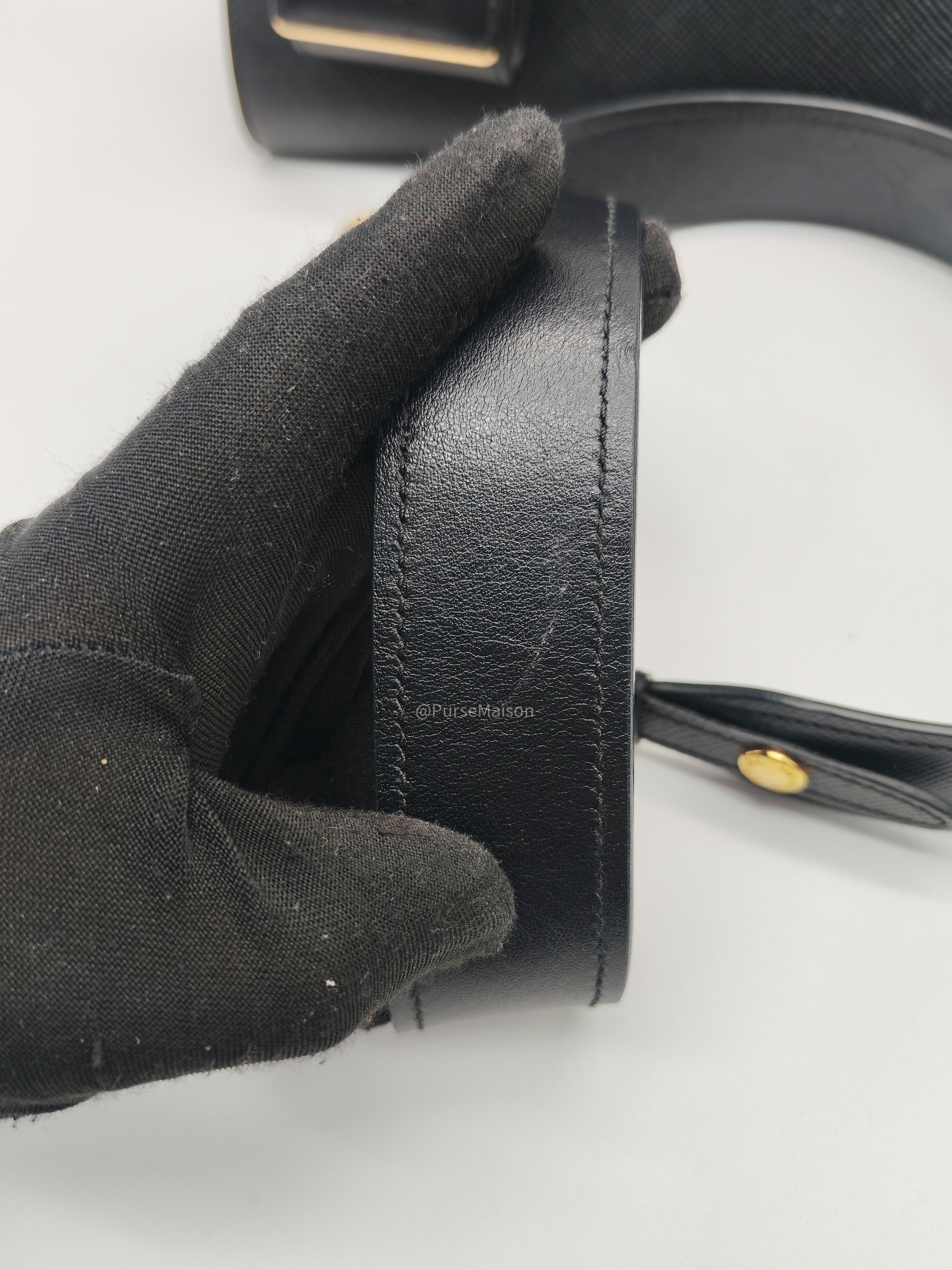 Prada Monochrome Tote Bag Small in Black Saffiano Cuir Calfskin Leather and Gold Hardware