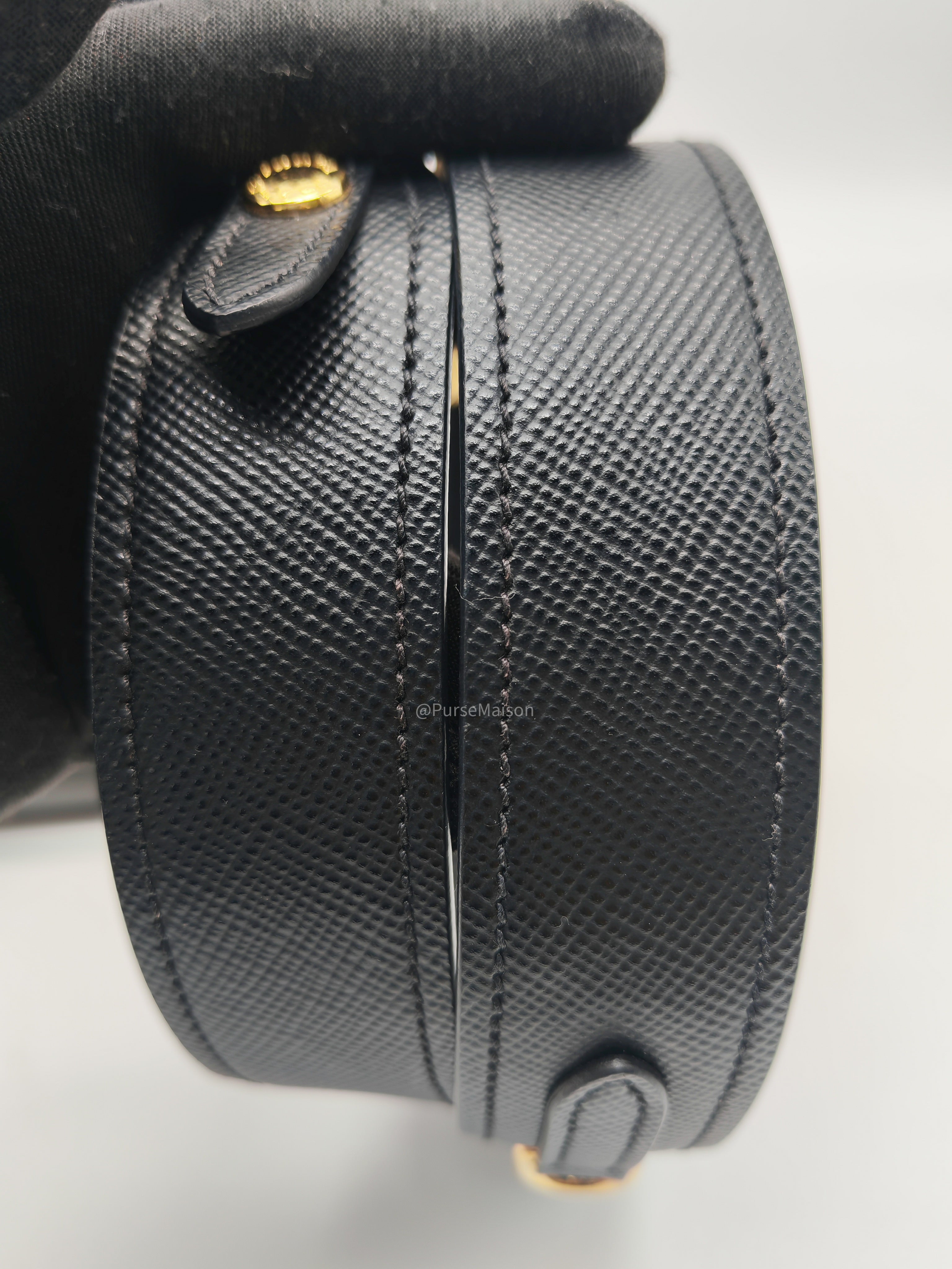 Prada Monochrome Tote Bag Small in Black Saffiano Cuir Calfskin Leather and Gold Hardware