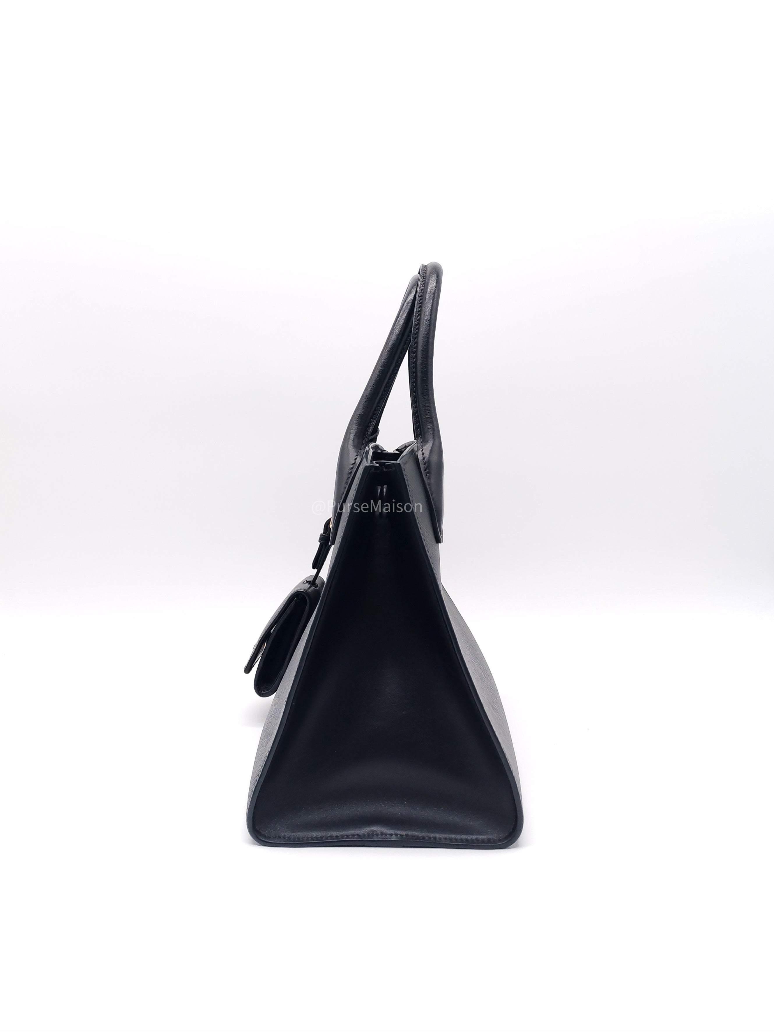 Prada Monochrome Tote Bag Small in Black Saffiano Cuir Calfskin Leather and Gold Hardware