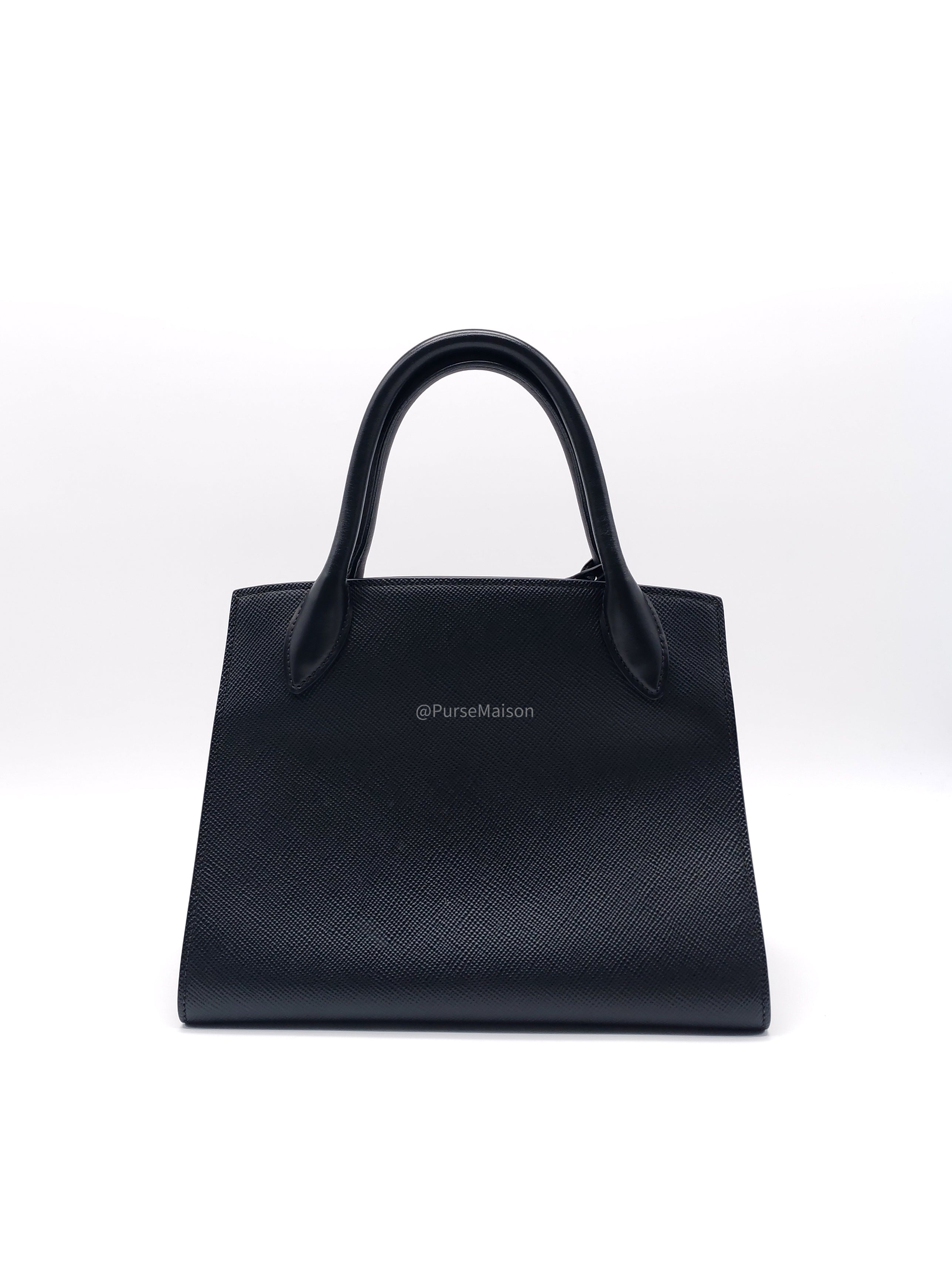 Prada Monochrome Tote Bag Small in Black Saffiano Cuir Calfskin Leather and Gold Hardware