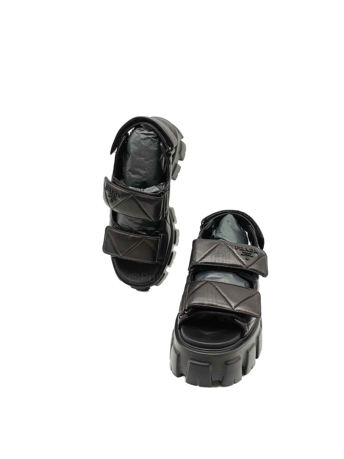 Prada Monolith Quilted Sandals in Black Nappa Leather Size 36 (24cm)