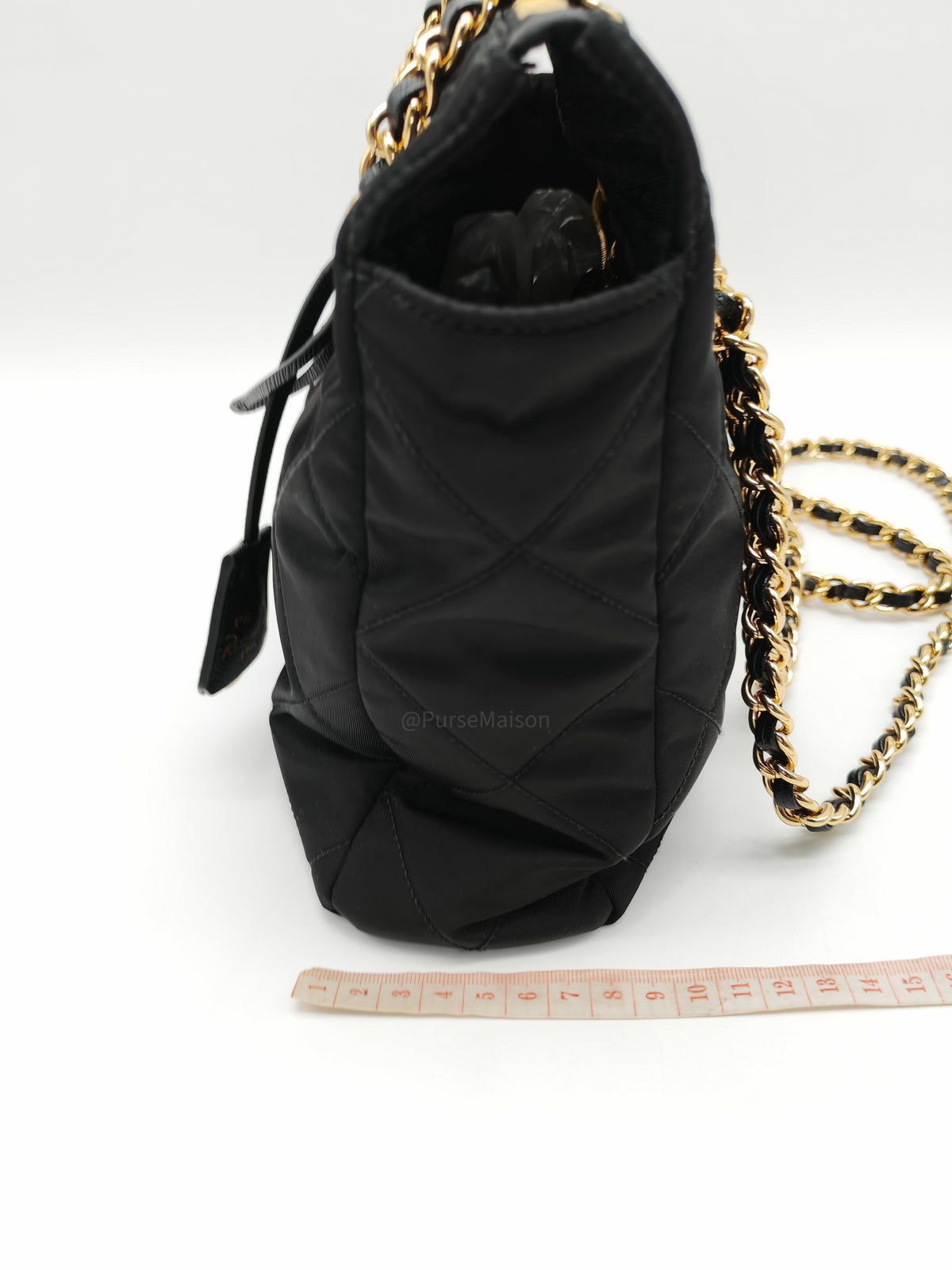 Prada Re-Edition 1995 Chain Shoulder Bag in Black Tessuto Nylon and Gold Hardware