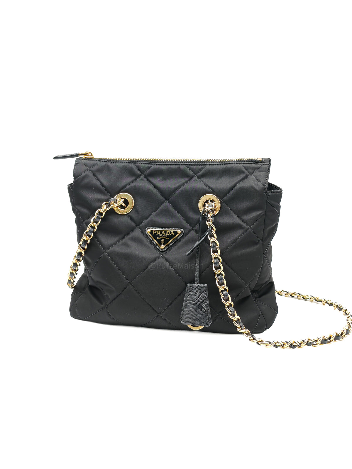Prada Re-Edition 1995 Chain Shoulder Bag in Black Tessuto Nylon and Gold Hardware