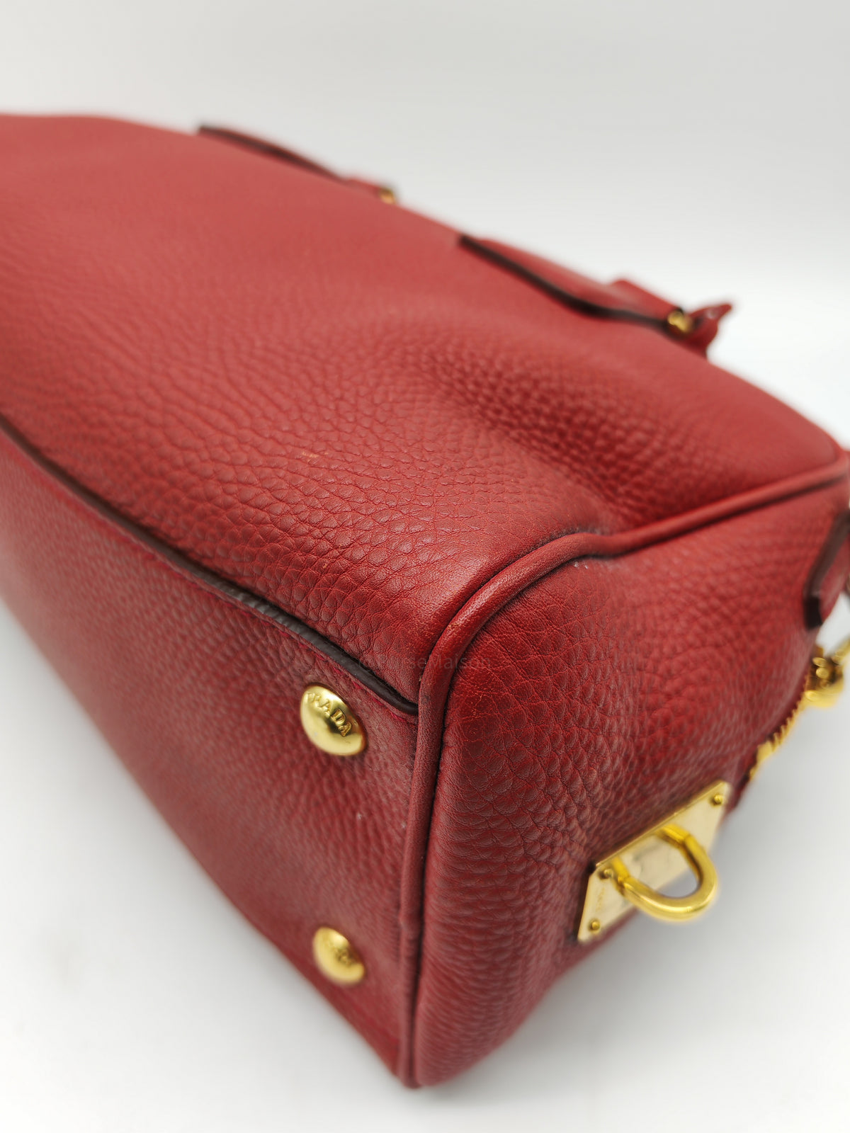 Prada Vitello Daino Bowling Bag in Red Bauletto Leather and Gold Hardware