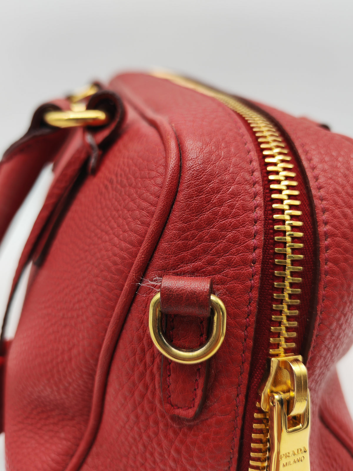 Prada Vitello Daino Bowling Bag in Red Bauletto Leather and Gold Hardware