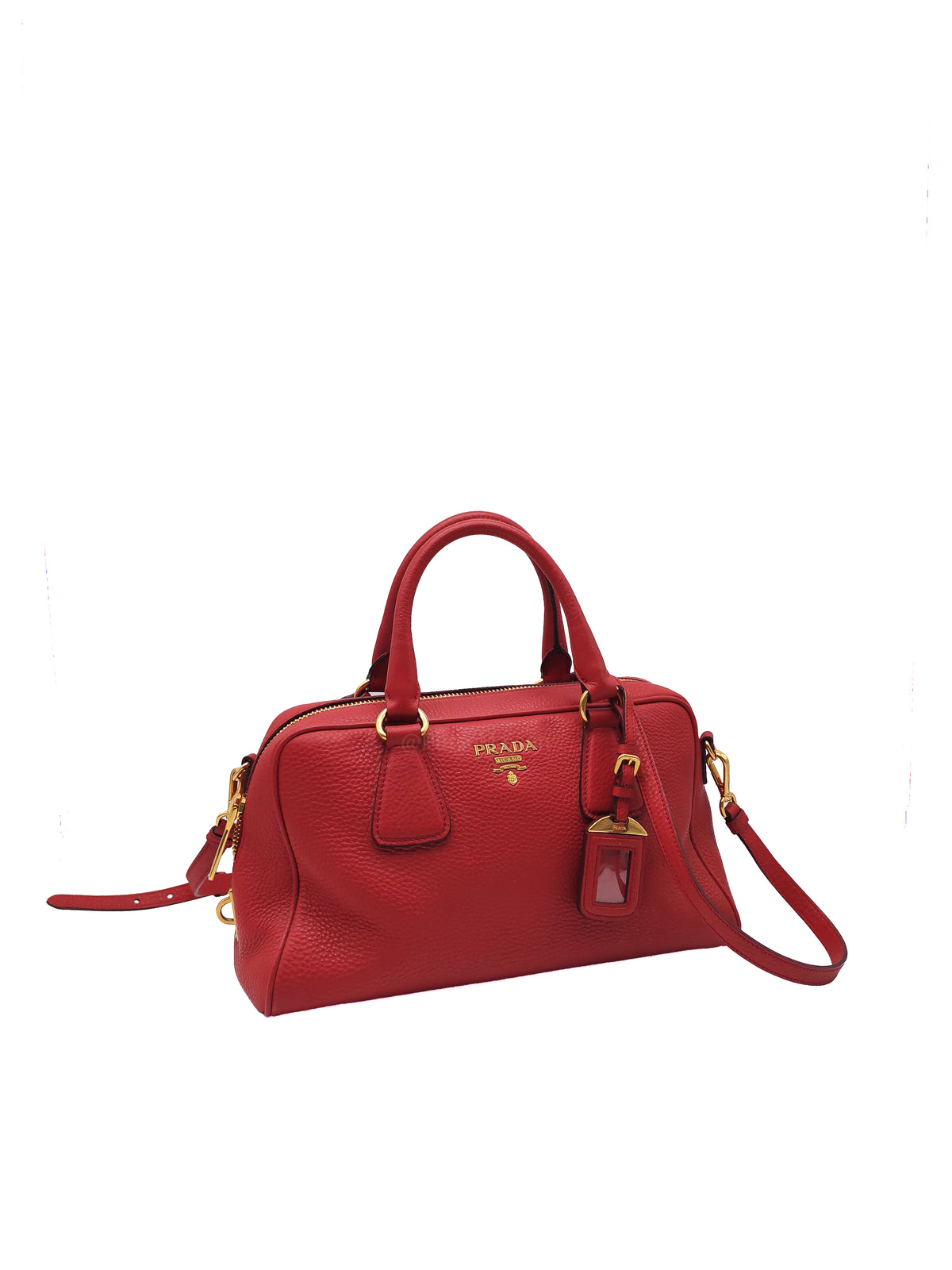 Prada Vitello Daino Bowling Bag in Red Bauletto Leather and Gold Hardware