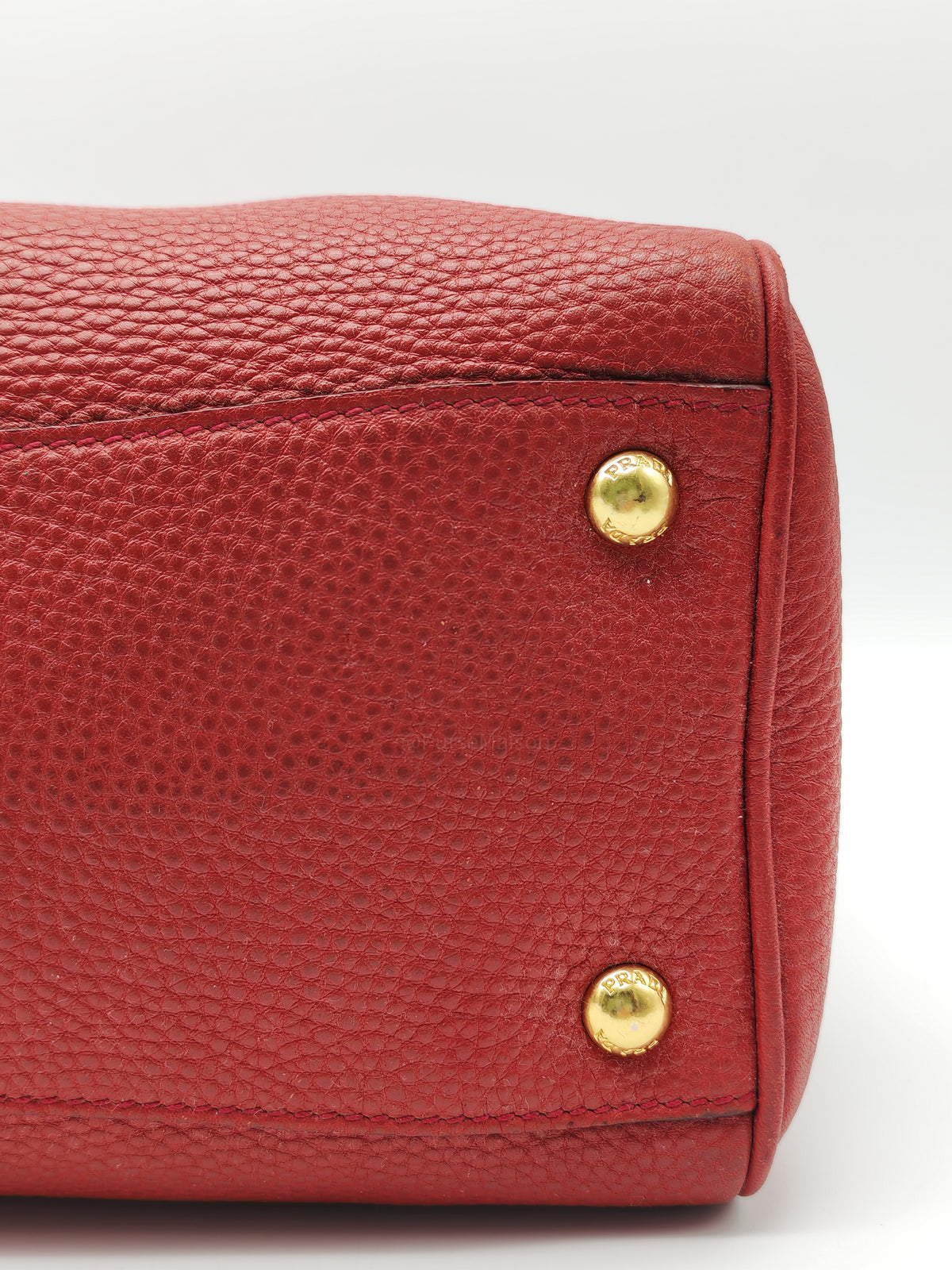 Prada Vitello Daino Bowling Bag in Red Bauletto Leather and Gold Hardware