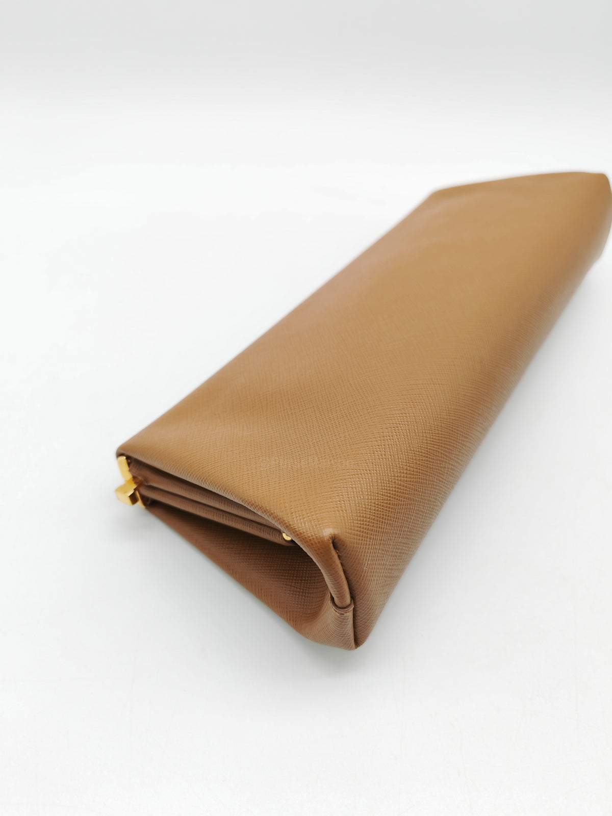 Prada Envelope Clutch in Brown Saffiano Leather and Gold Hardware