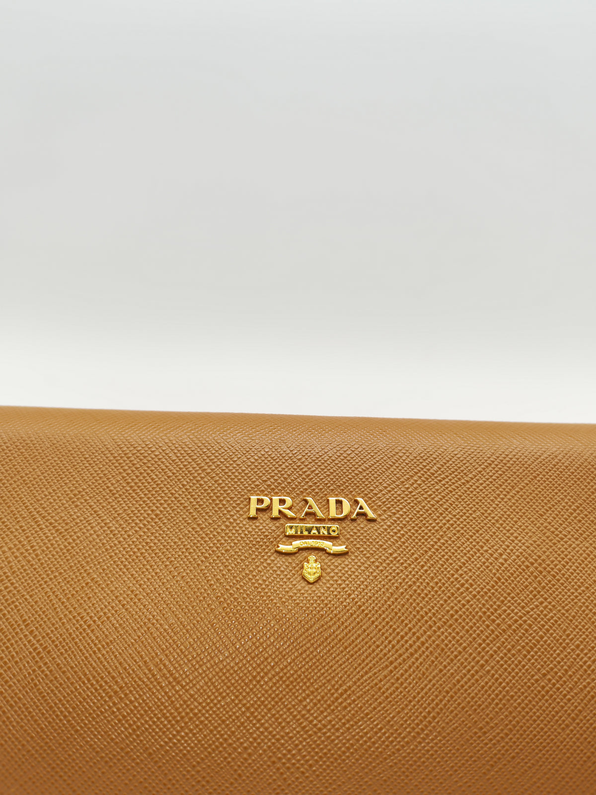 Prada Envelope Clutch in Brown Saffiano Leather and Gold Hardware