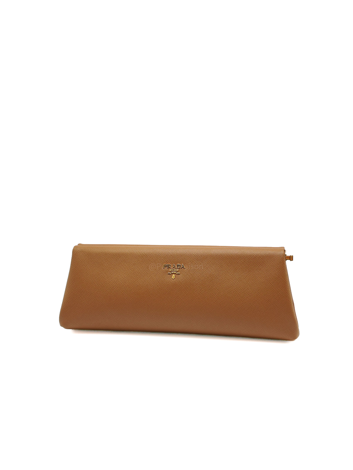 Prada Envelope Clutch in Brown Saffiano Leather and Gold Hardware