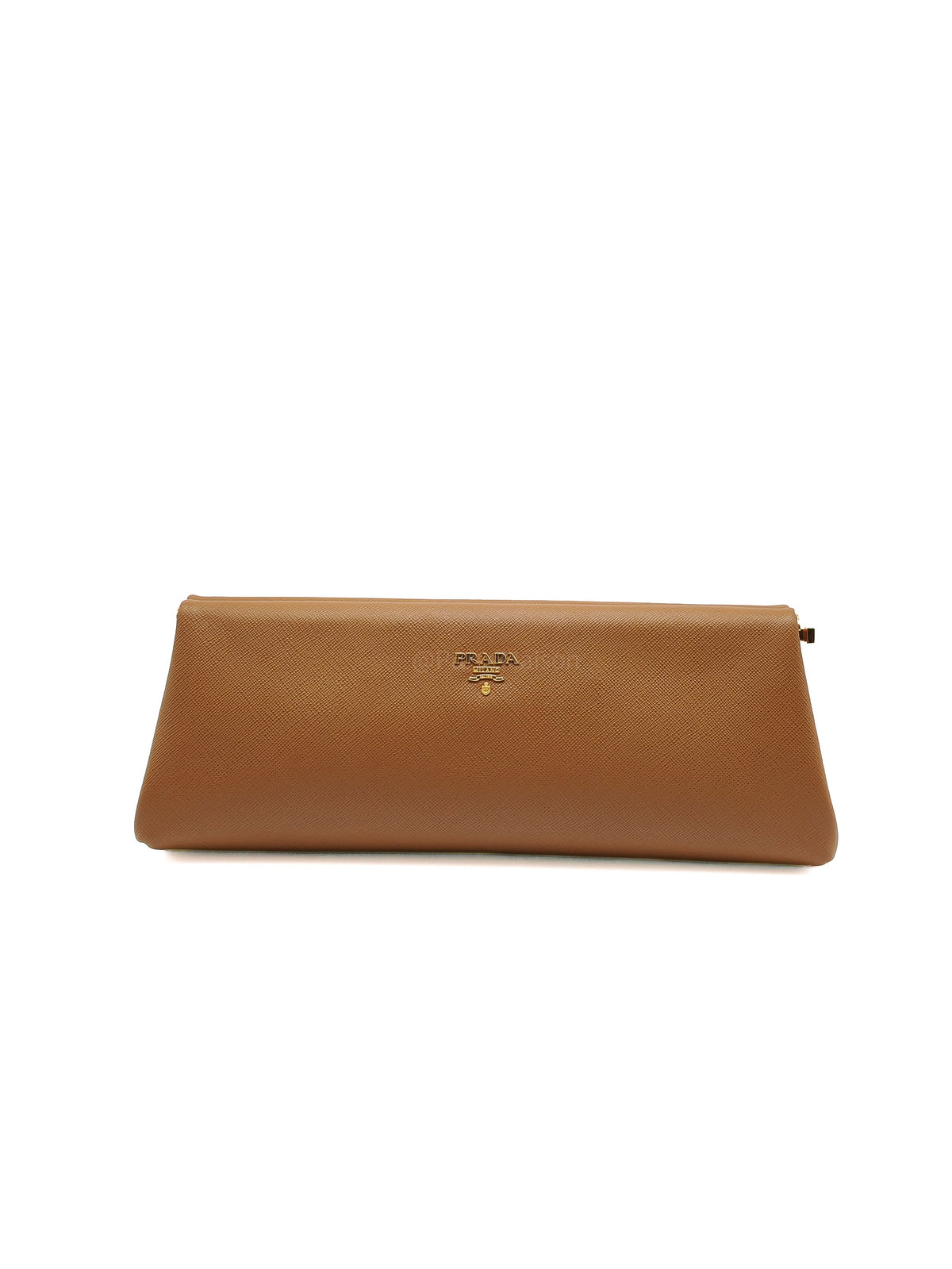 Prada Envelope Clutch in Brown Saffiano Leather and Gold Hardware