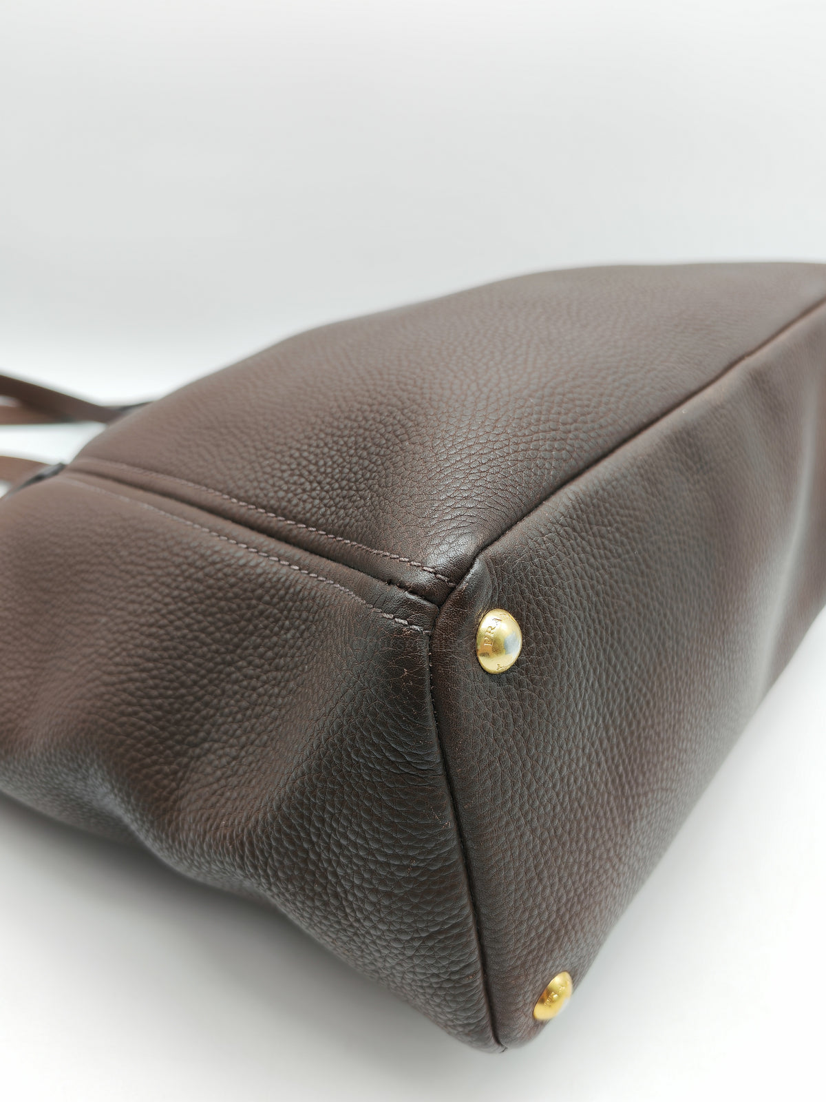 Prada BR4970 Marmo in Caffe Vitello Daino Leather Double-Pocket Tote Bag