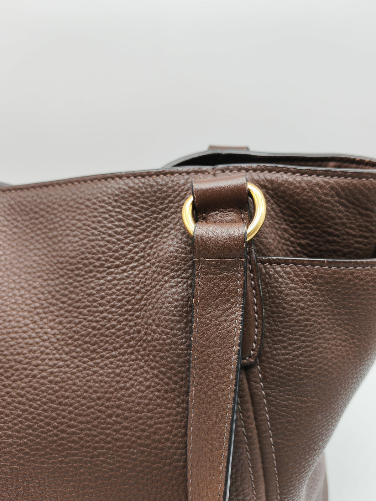 Prada BR4970 Marmo in Caffe Vitello Daino Leather Double-Pocket Tote Bag