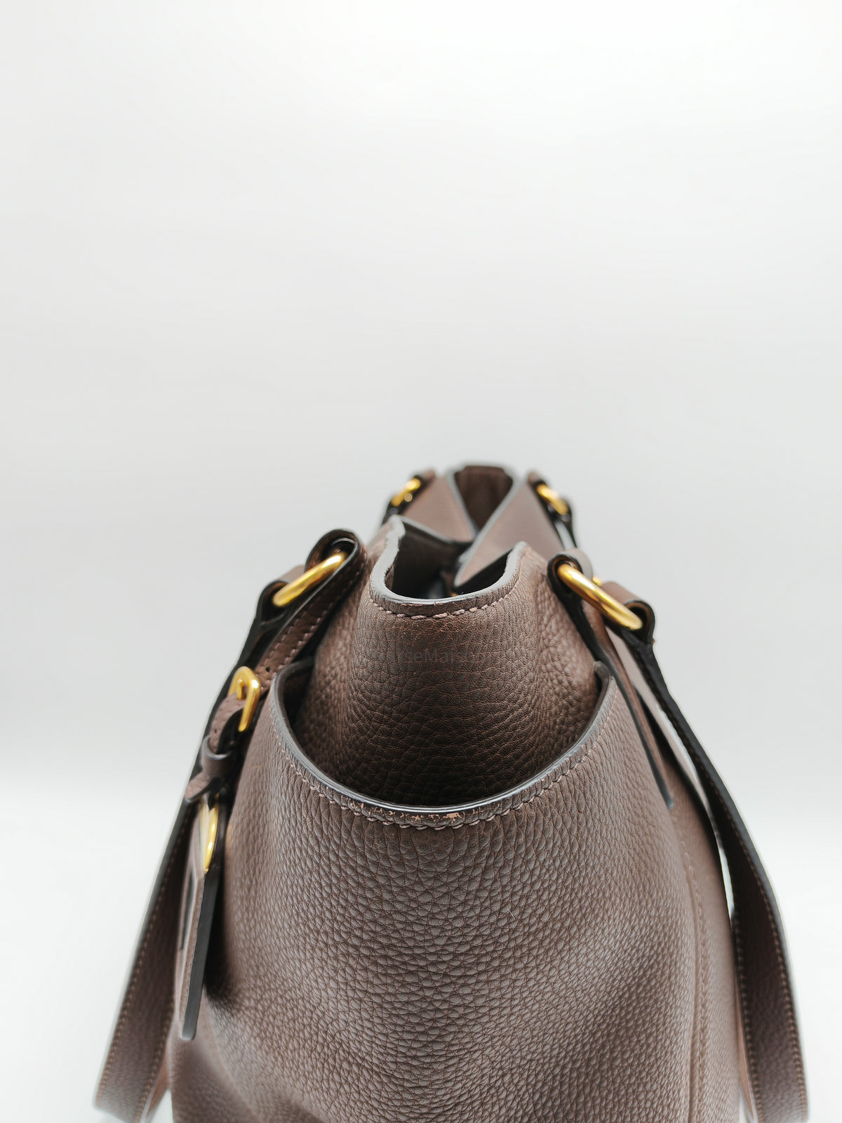 Prada BR4970 Marmo in Caffe Vitello Daino Leather Double-Pocket Tote Bag