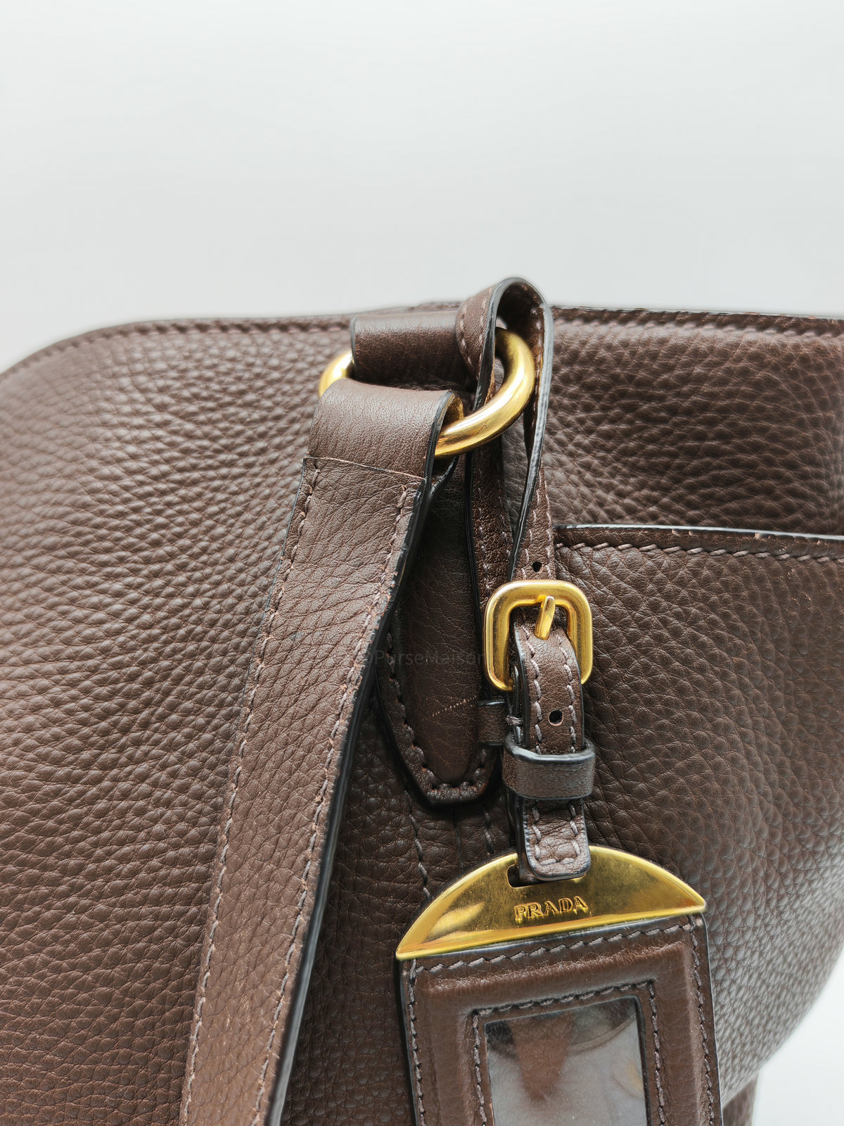 Prada BR4970 Marmo in Caffe Vitello Daino Leather Double-Pocket Tote Bag