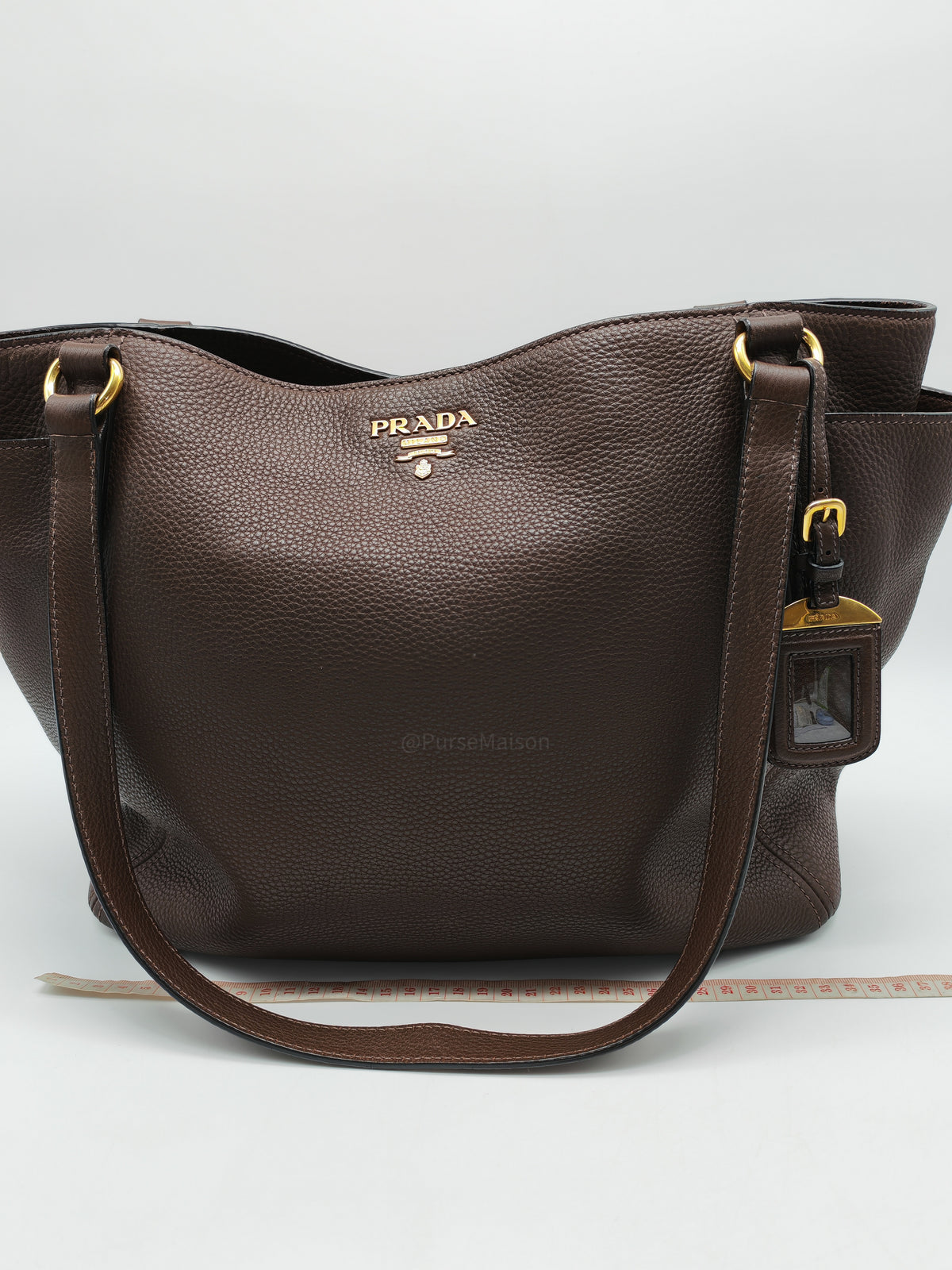 Prada BR4970 Marmo in Caffe Vitello Daino Leather Double-Pocket Tote Bag