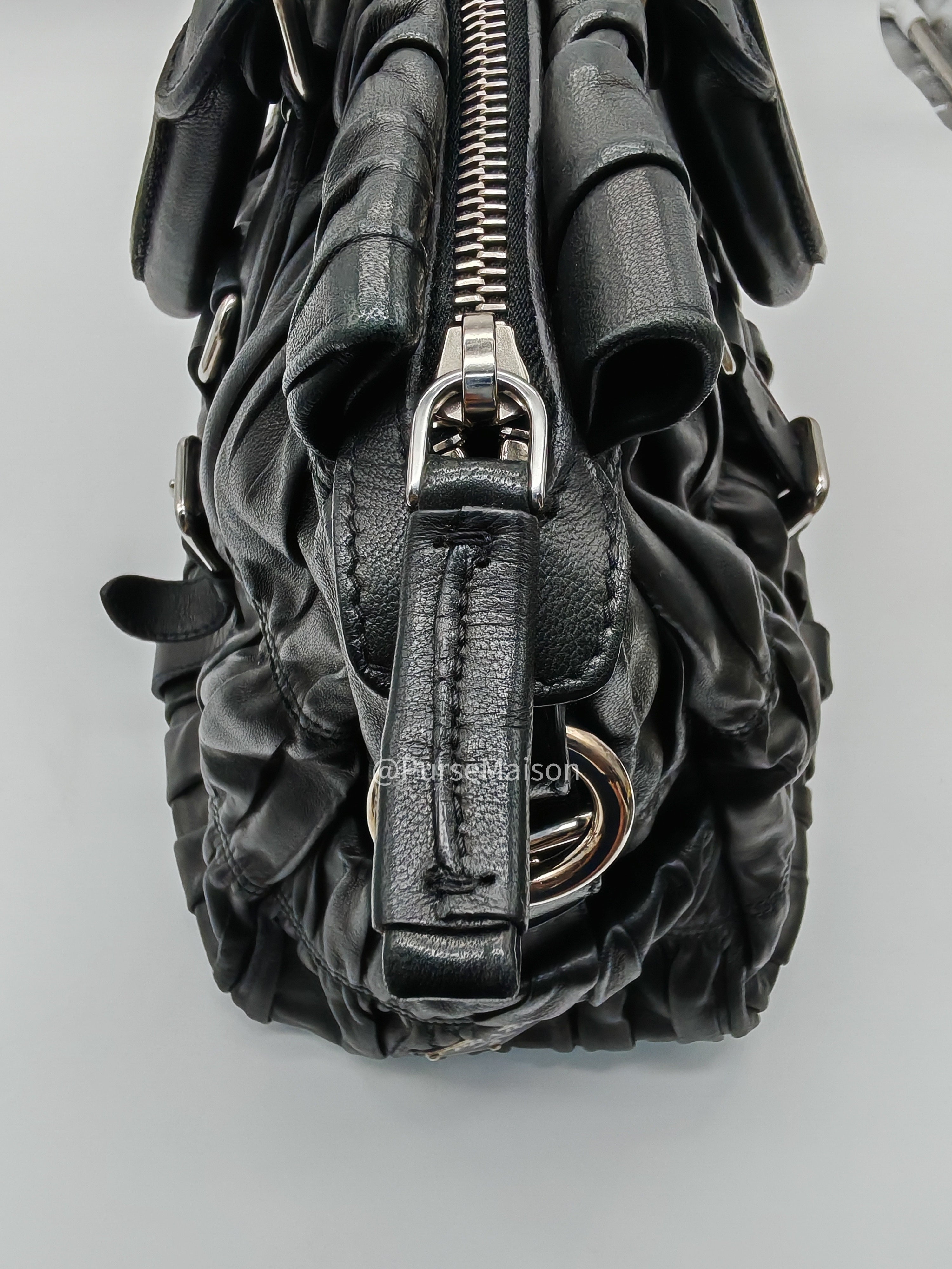 Prada Nappa in Black Gaufre Leather Shoulder Bag