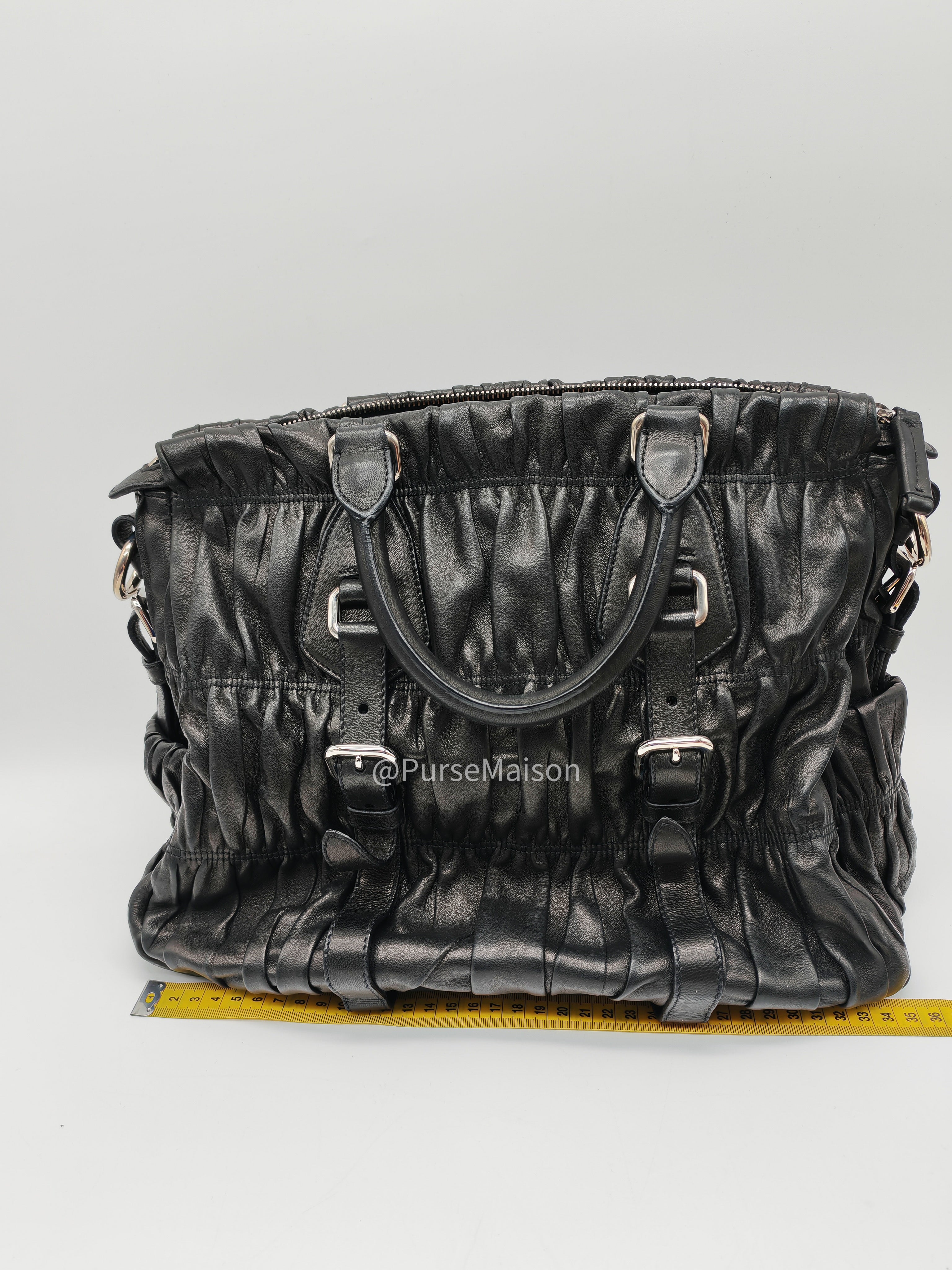 Prada Nappa in Black Gaufre Leather Shoulder Bag