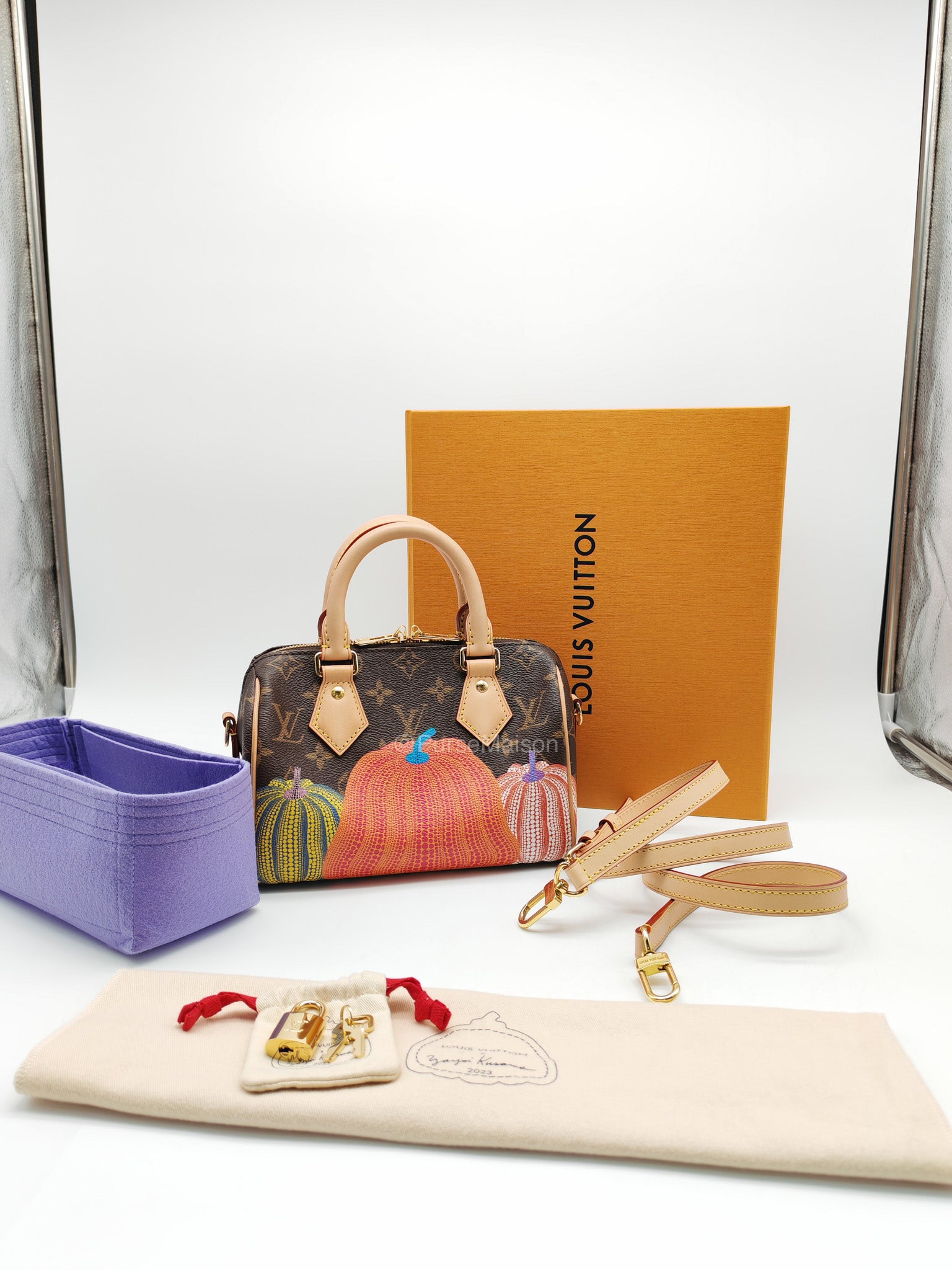 Louis Vuitton Speedy Bandouliere 20 LV x Yayoi Kusama in Monogram Canvas Pumpskins (Microchip)