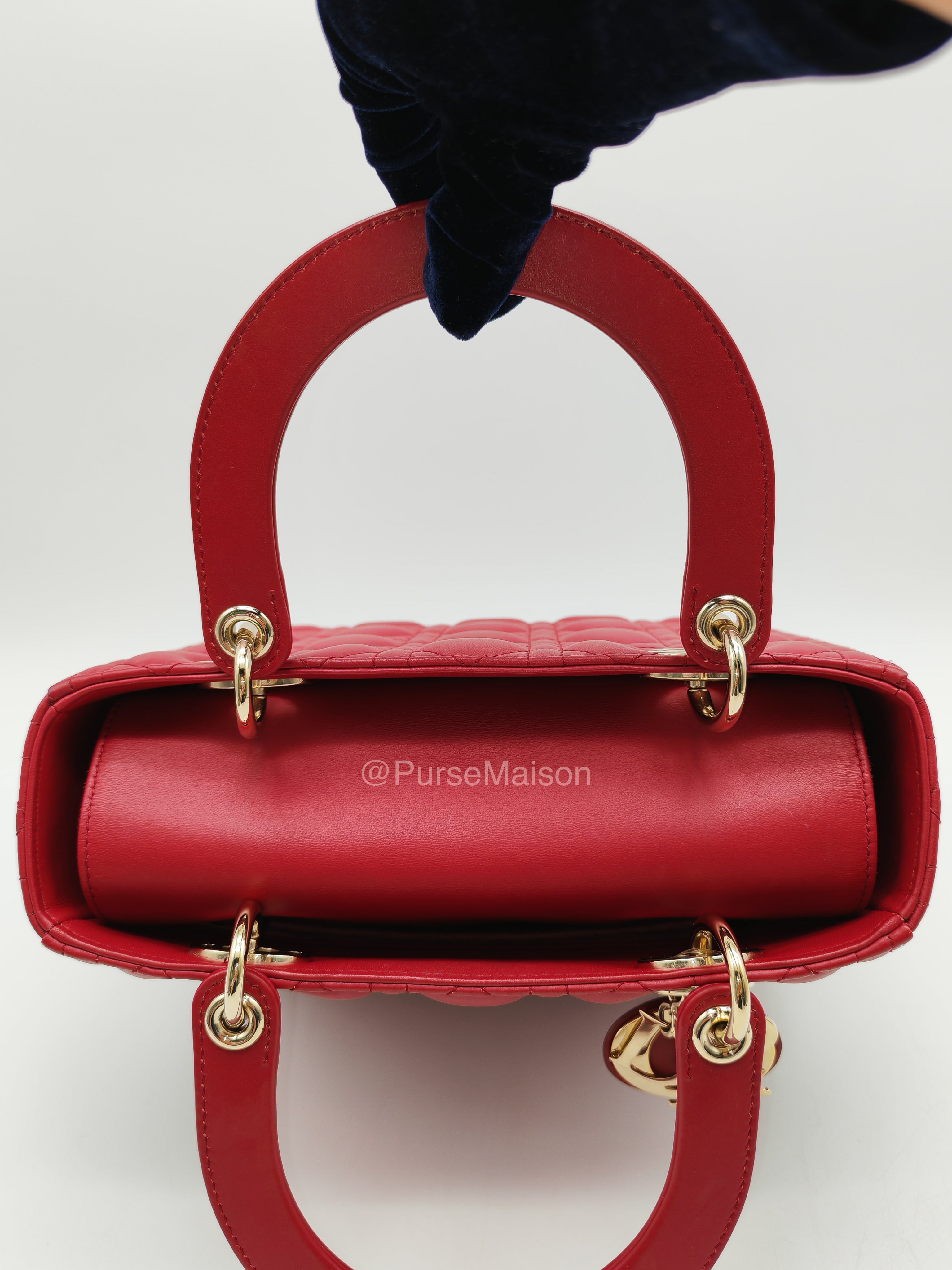 Christian Dior Lady Dior Medium in Dark Red Cannage Quilted Lambskin Leather and Light Gold Hardware